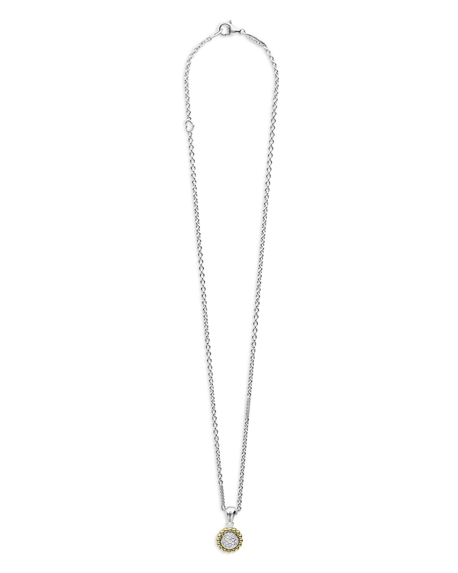 18K Yellow Gold & Sterling Silver Diamond Cluster Bead Frame Pendant Necklace, 16-18'