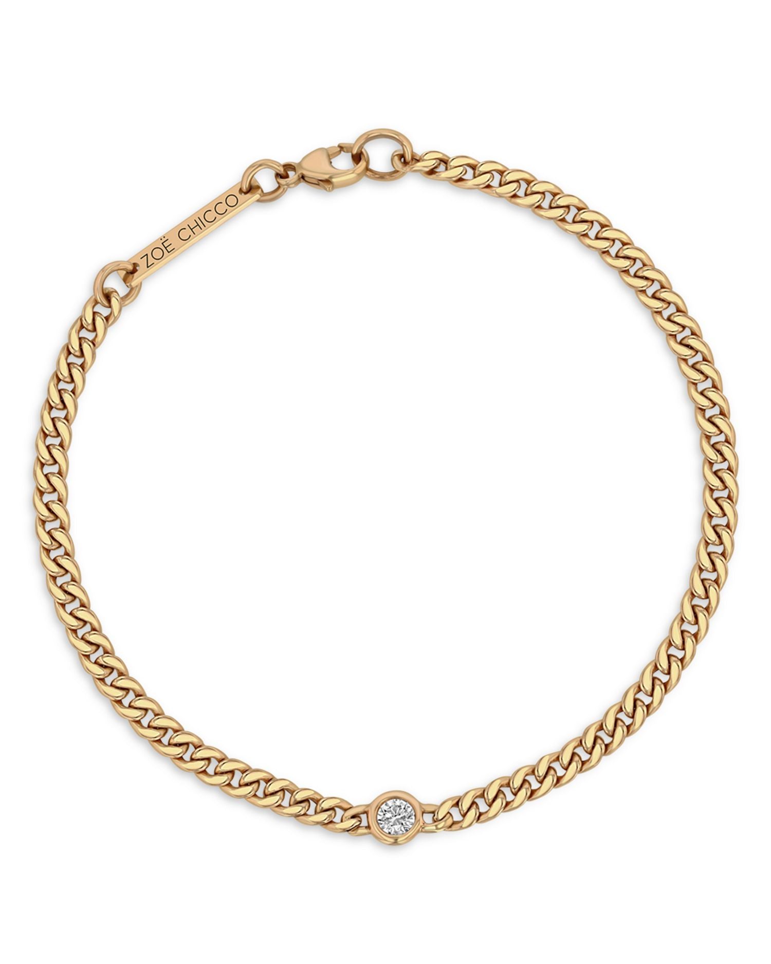 14K Yellow Gold Floating Diamond Small Curb Chain Bracelet