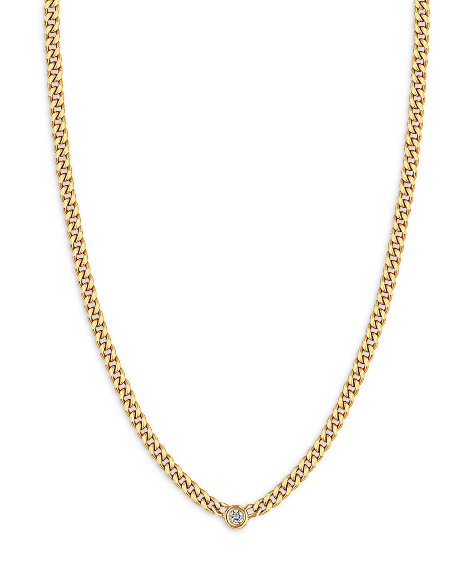 14k Yellow Gold Floating Diamond Small Curb Chain Necklace, 16'