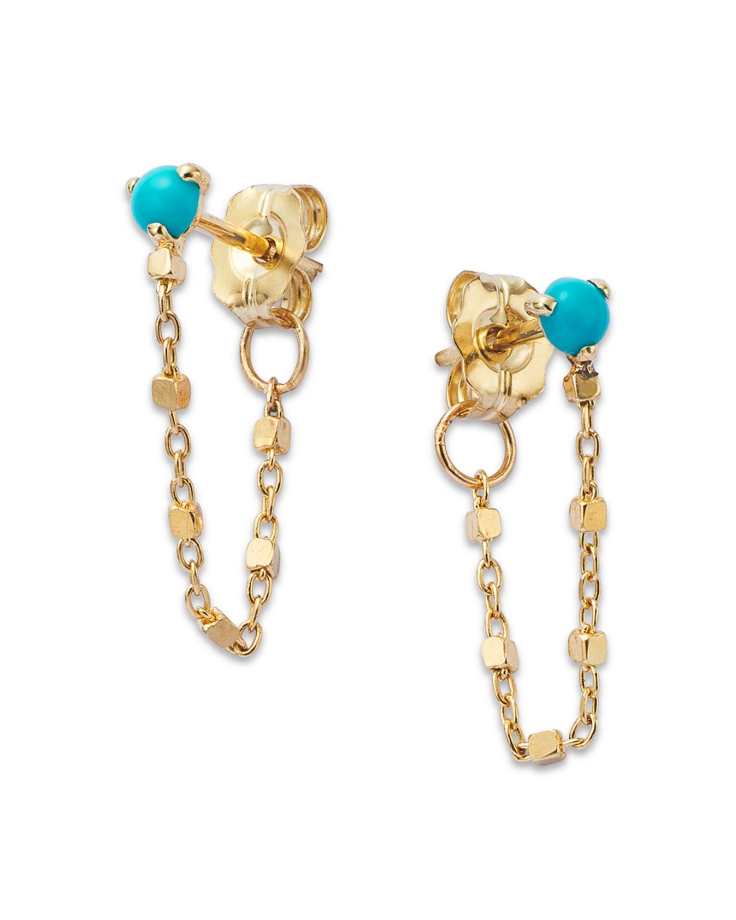 14K Gold Turquoise & Chain Drop Earrings