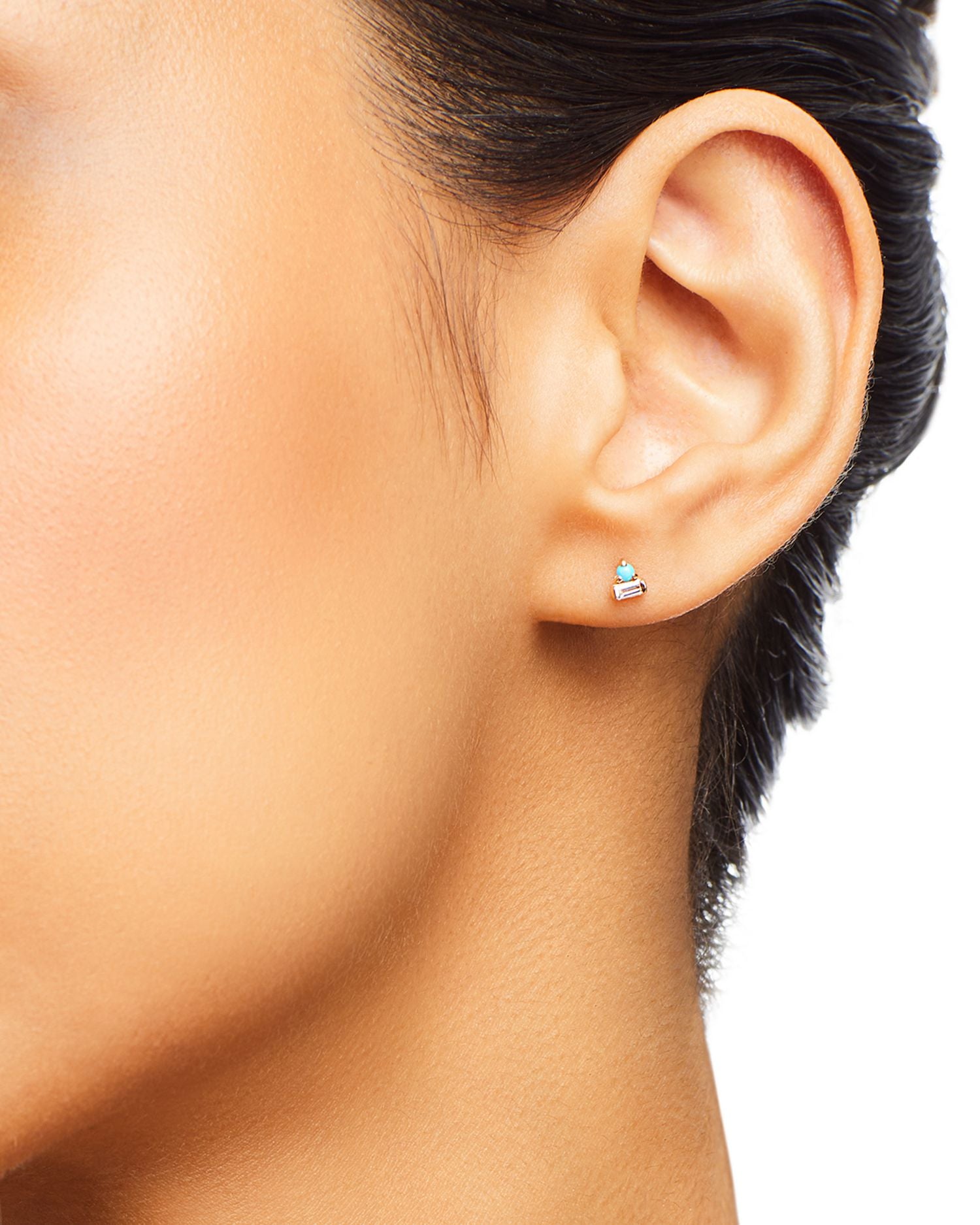 14K Gold Diamond & Turquoise Stud Earrings