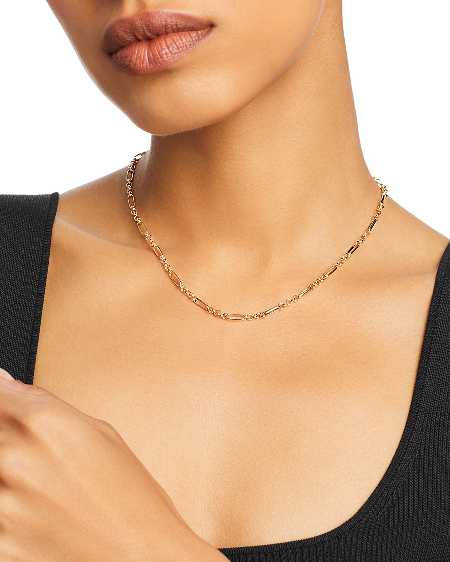 14K Yellow Gold Paperclip & Rolo Mixed Link Chain Necklace, 16-18'