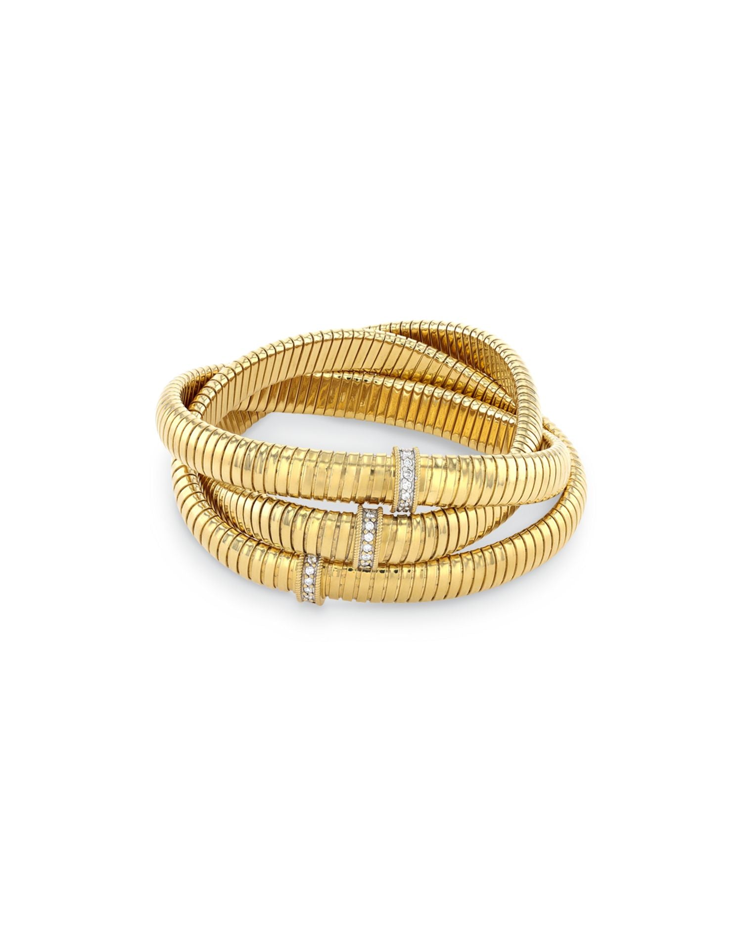 18K Yellow Gold Via Mercanti Diamond Triple Layer Tubogas Bangle Bracelet