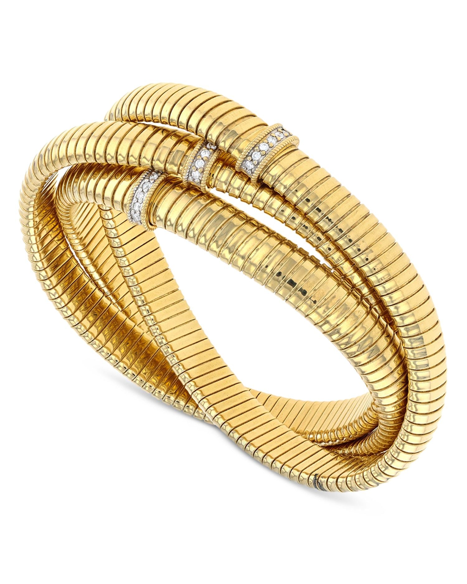 18K Yellow Gold Via Mercanti Diamond Triple Layer Tubogas Bangle Bracelet