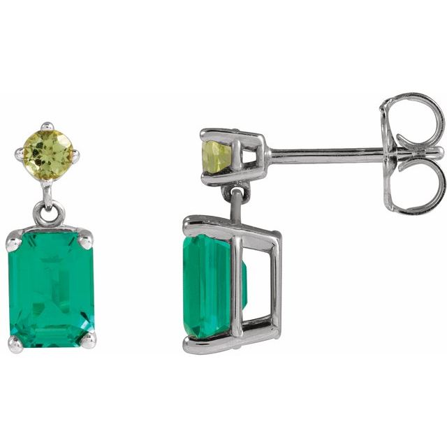 Emerald-Cut Lab-grown and Natural Diamond Earrings in 14K White Gold