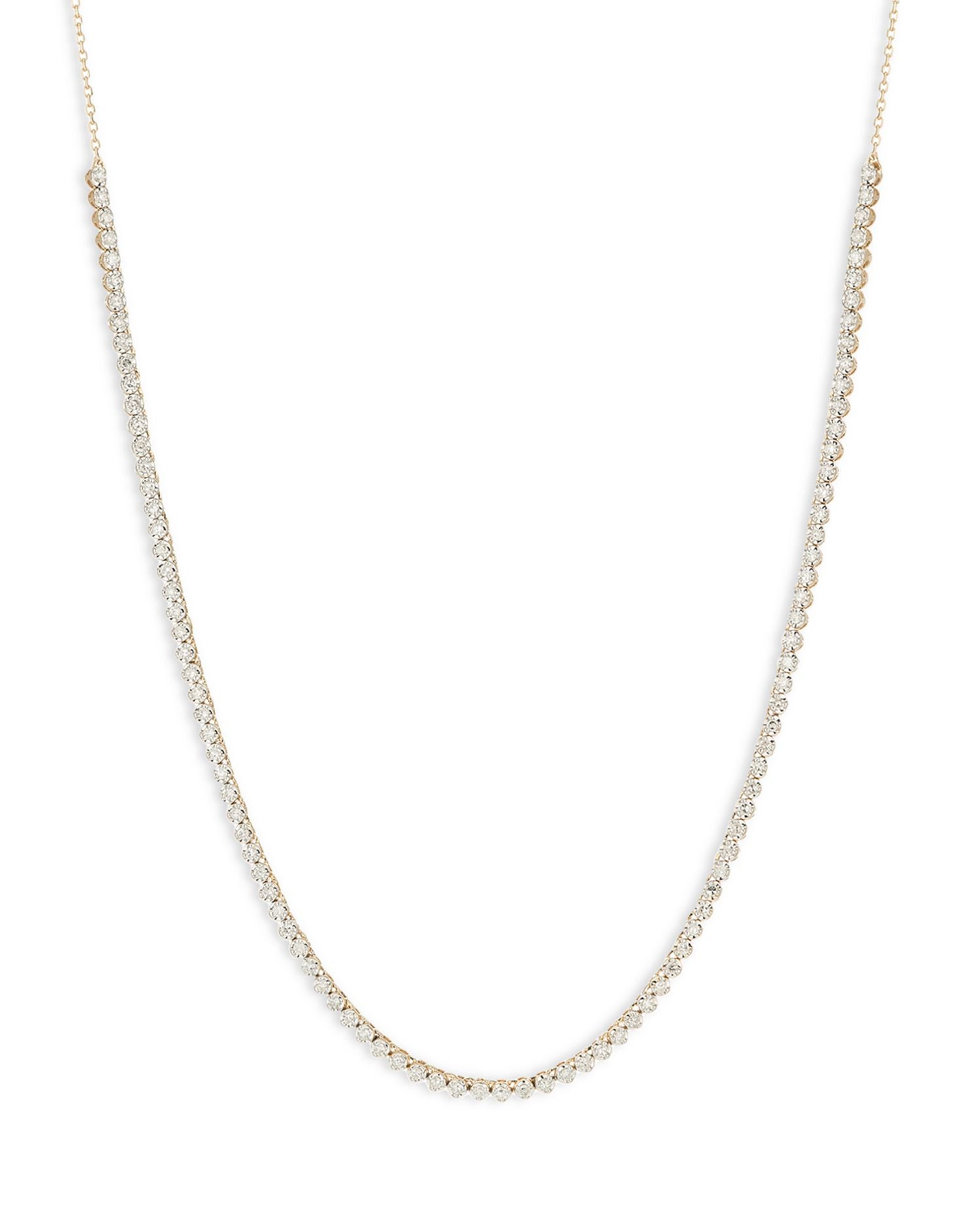 14K Yellow Gold Diamond Half Riviera Necklace, 14-16"