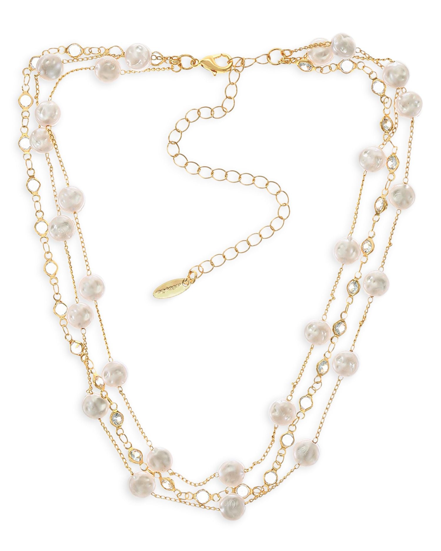 Dressed In Pearls Cubic Zirconia & Imitation Pearl Layered Collar Necklace in 18K Gold Plated, 15'-20'