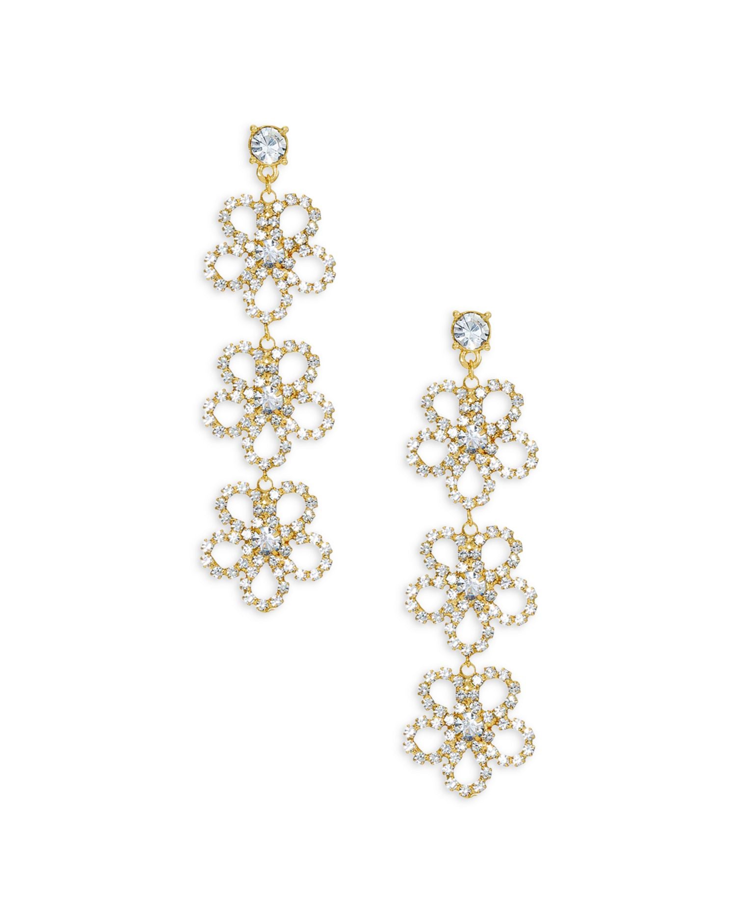 Crystal Triple Flower Drop Earrings