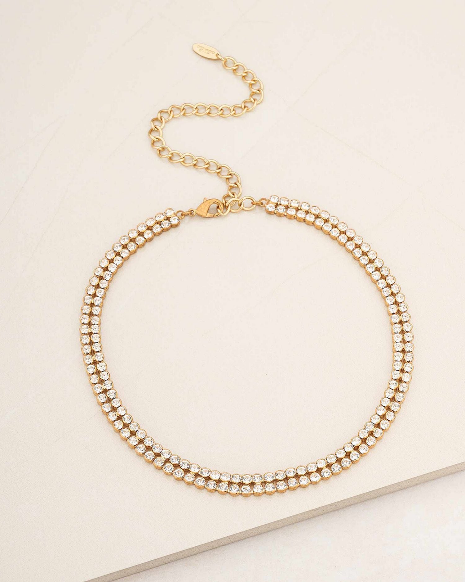 Crystal Double Row Choker Necklace, 11-16"