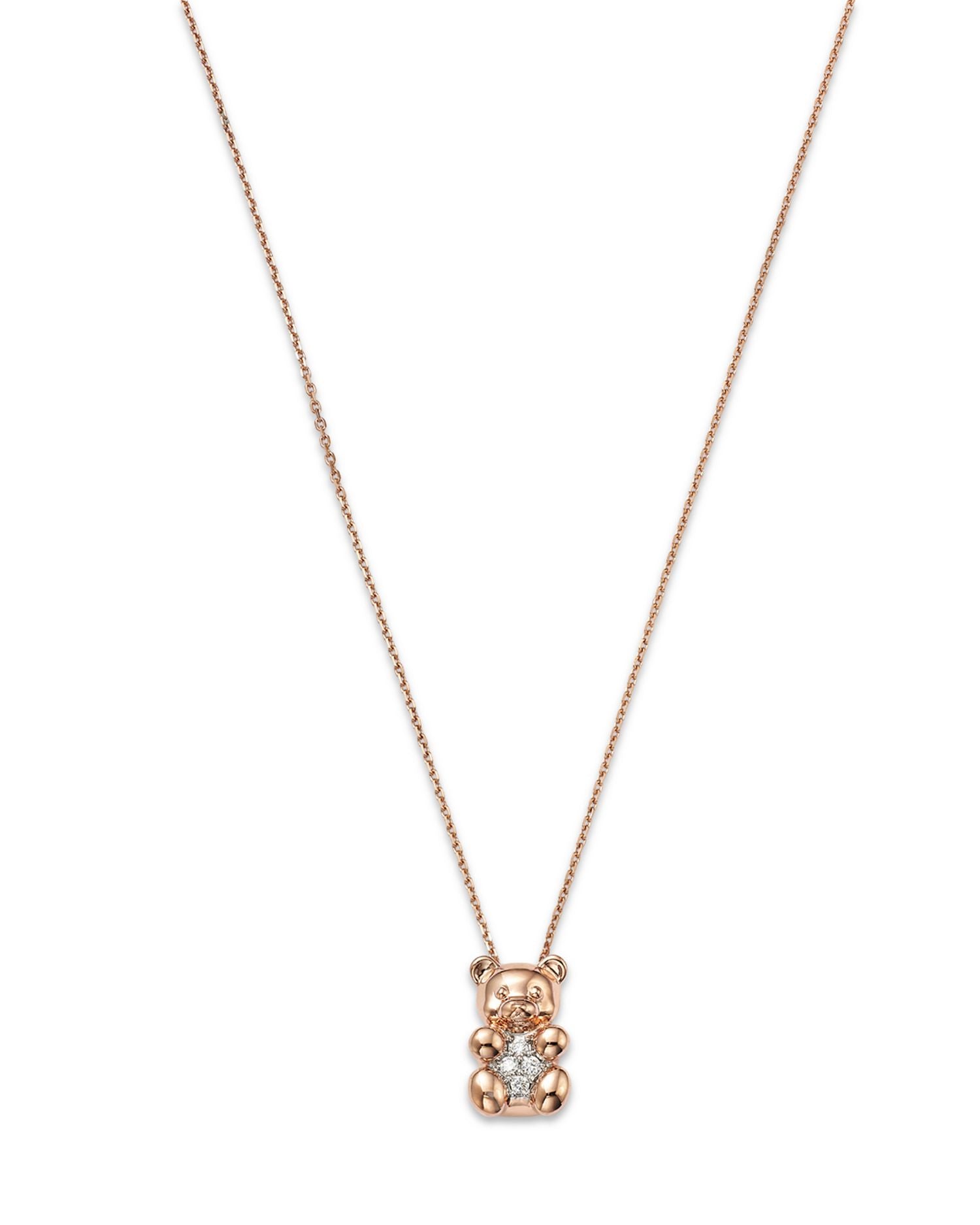 Diamond Gummy Bear Pendant Necklace in 14K Rose Gold, 17'