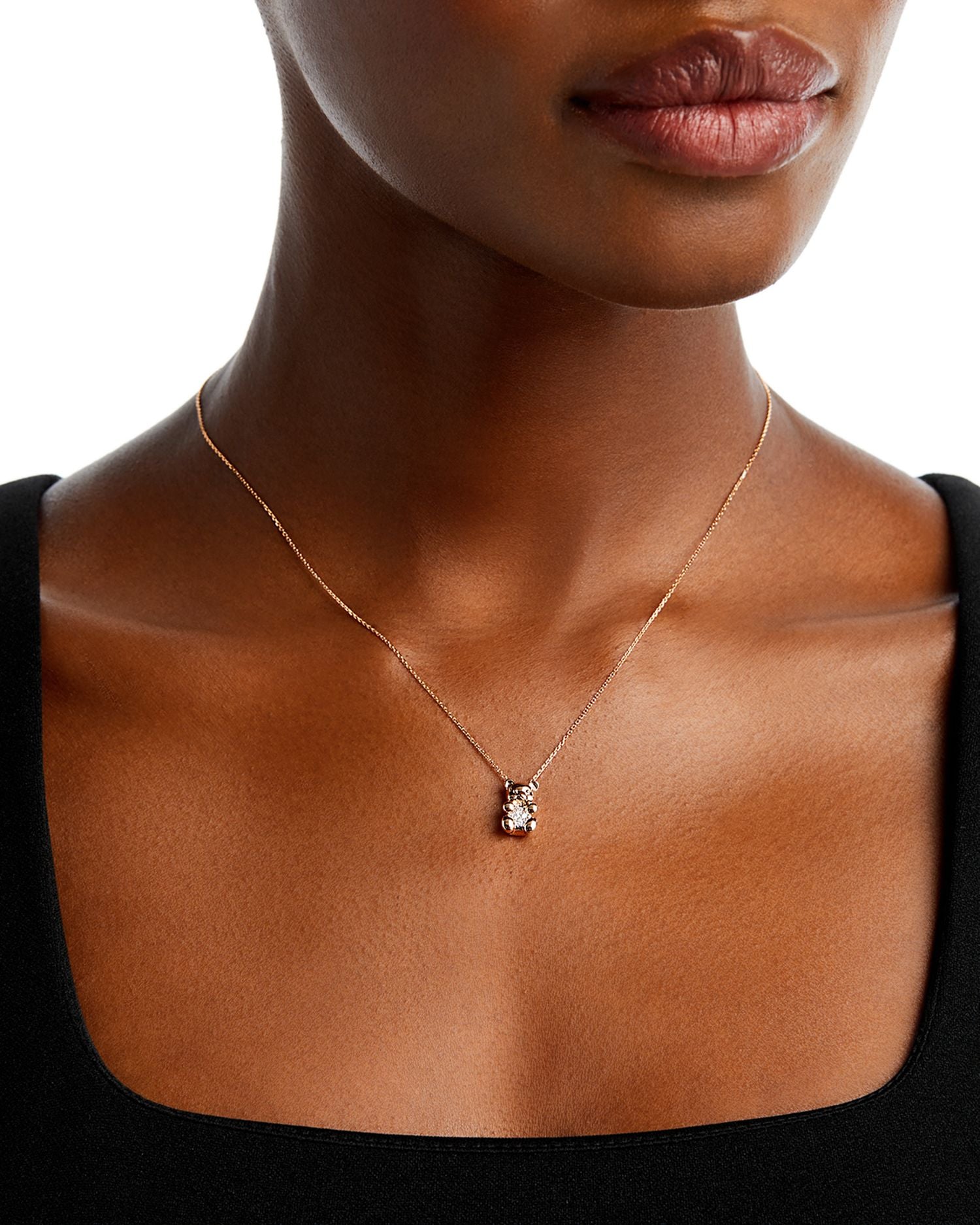 Diamond Gummy Bear Pendant Necklace in 14K Rose Gold, 17'