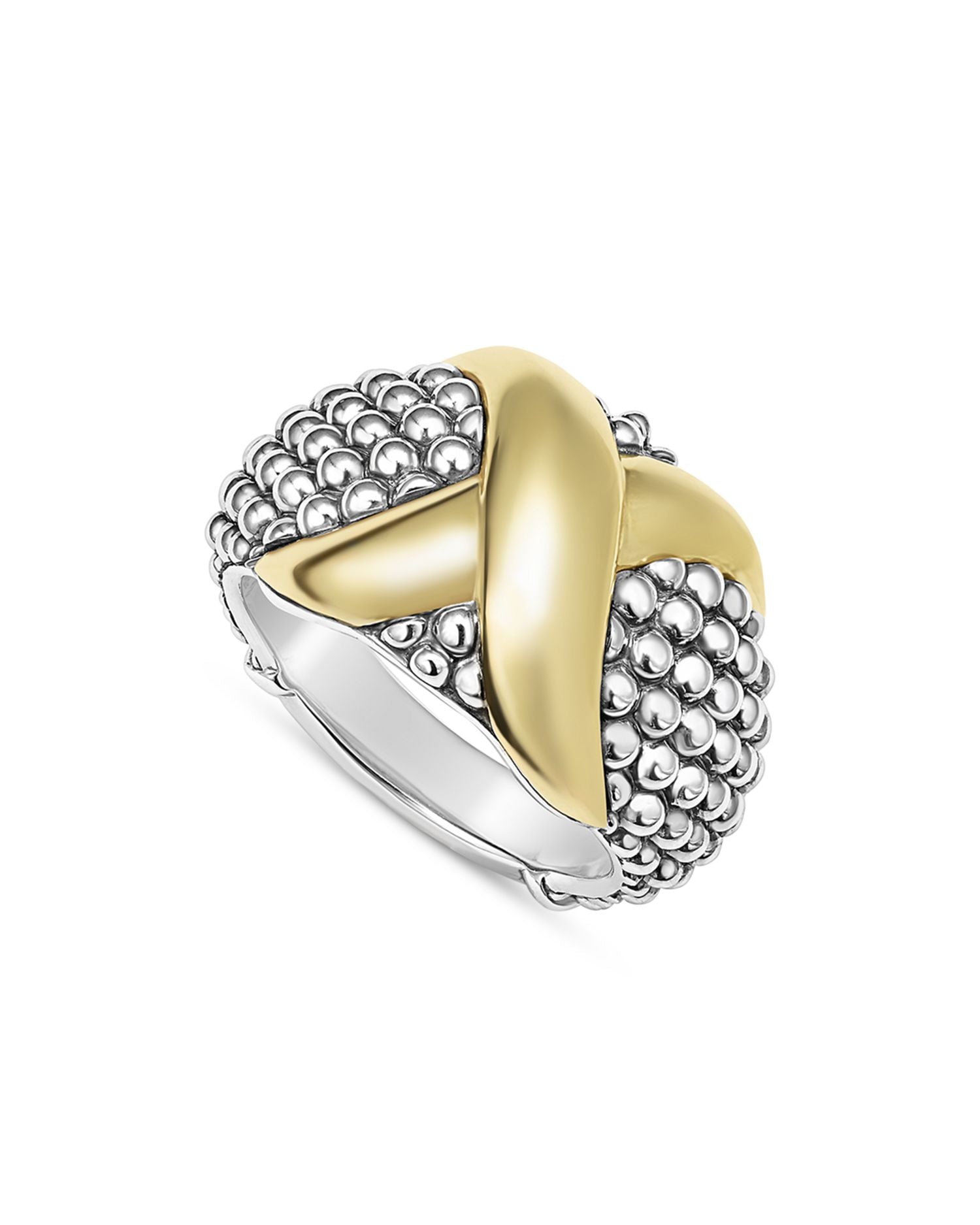 18K Yellow Gold & Sterling Silver Embrace X Dome Caviar Bead Statement Ring