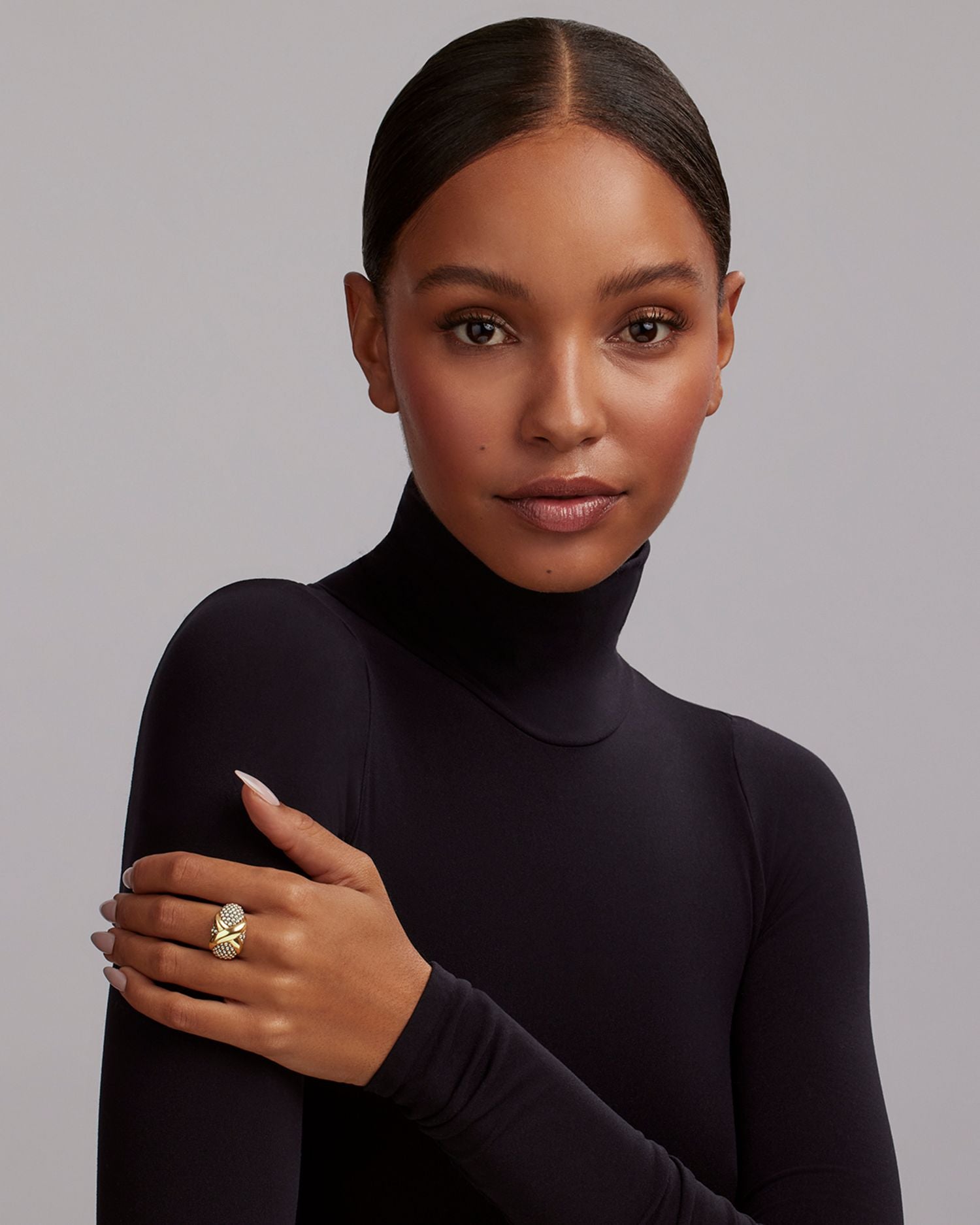 18K Yellow Gold & Sterling Silver Embrace X Dome Caviar Bead Statement Ring