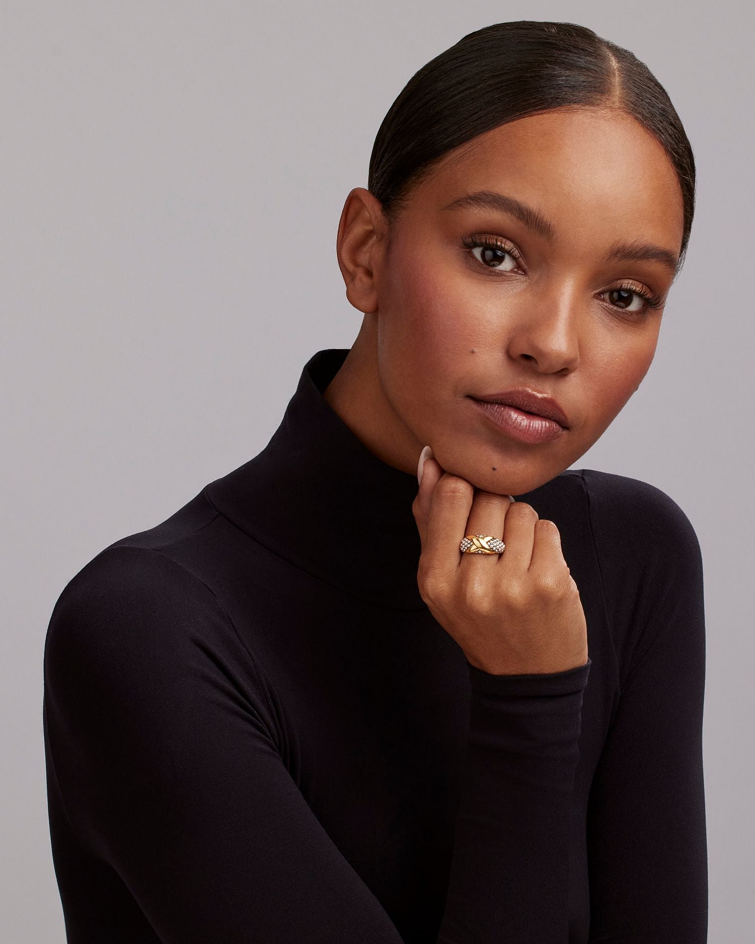 18K Yellow Gold & Sterling Silver Embrace X & Caviar Bead Statement Ring