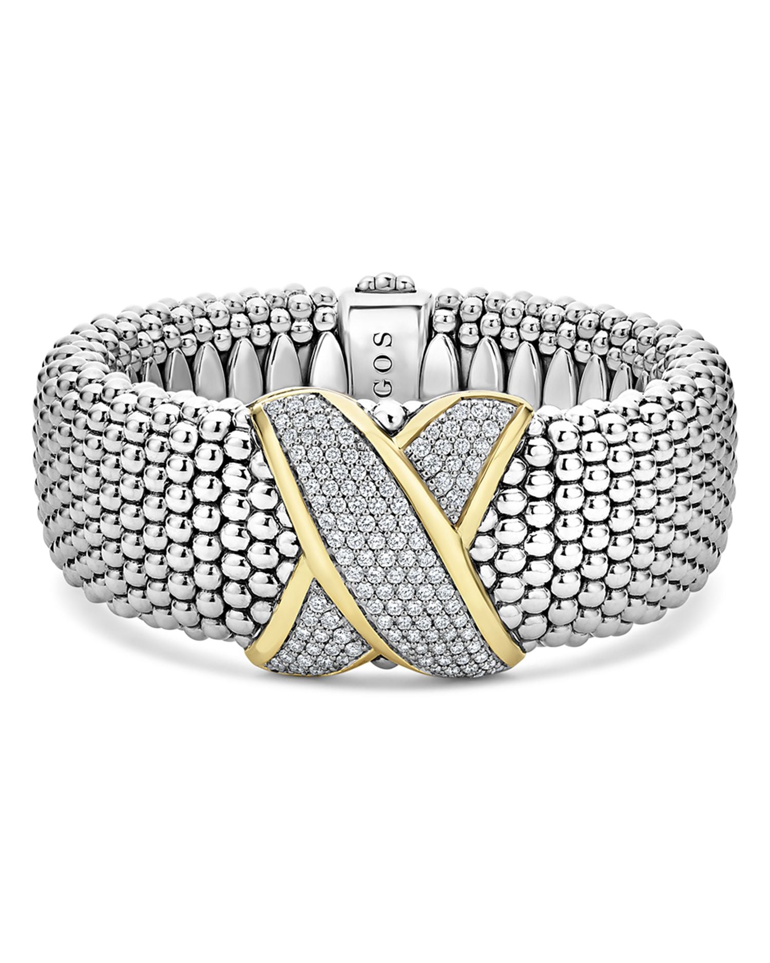 18K Yellow Gold & Sterling Silver Embrace Diamond Pavé Wide Link Bracelet