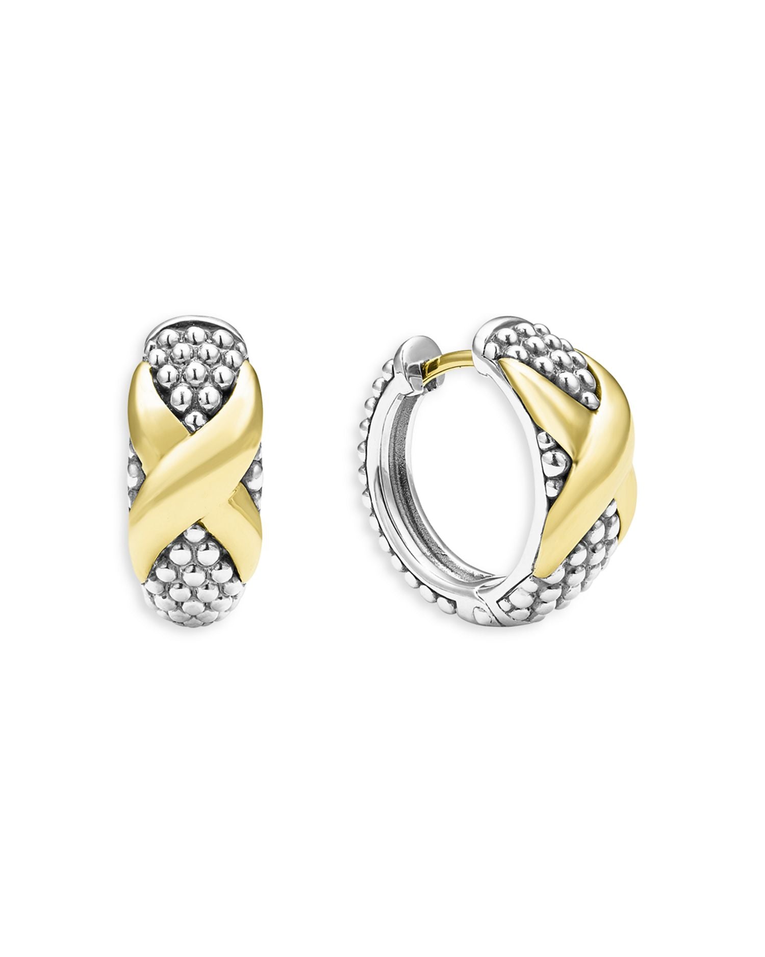 18K Yellow Gold & Sterling Silver Embrace X Caviar Bead Small Hoop Earrings