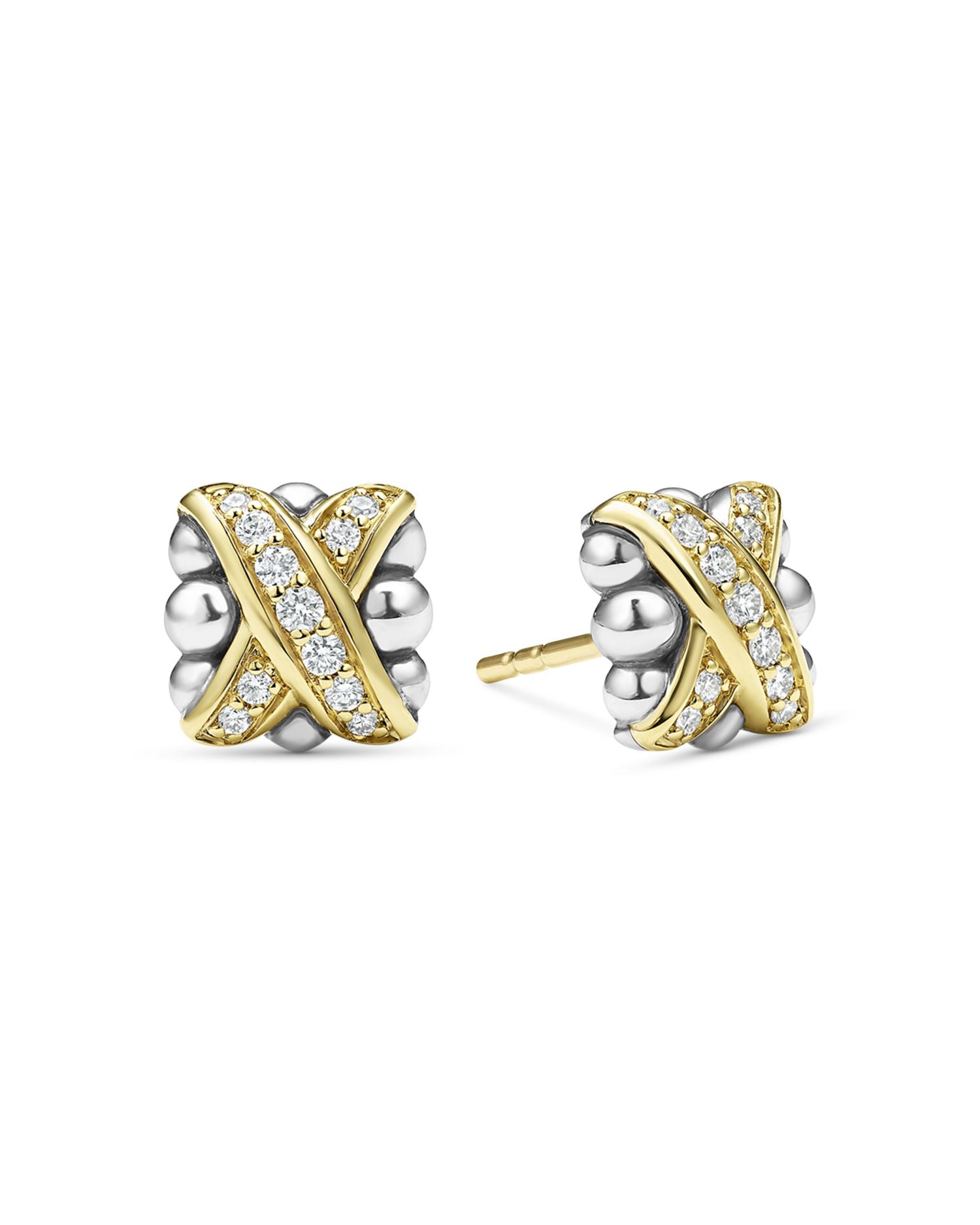 18K Yellow Gold & Sterling Silver Embrace Diamond X Bead Stud Earrings