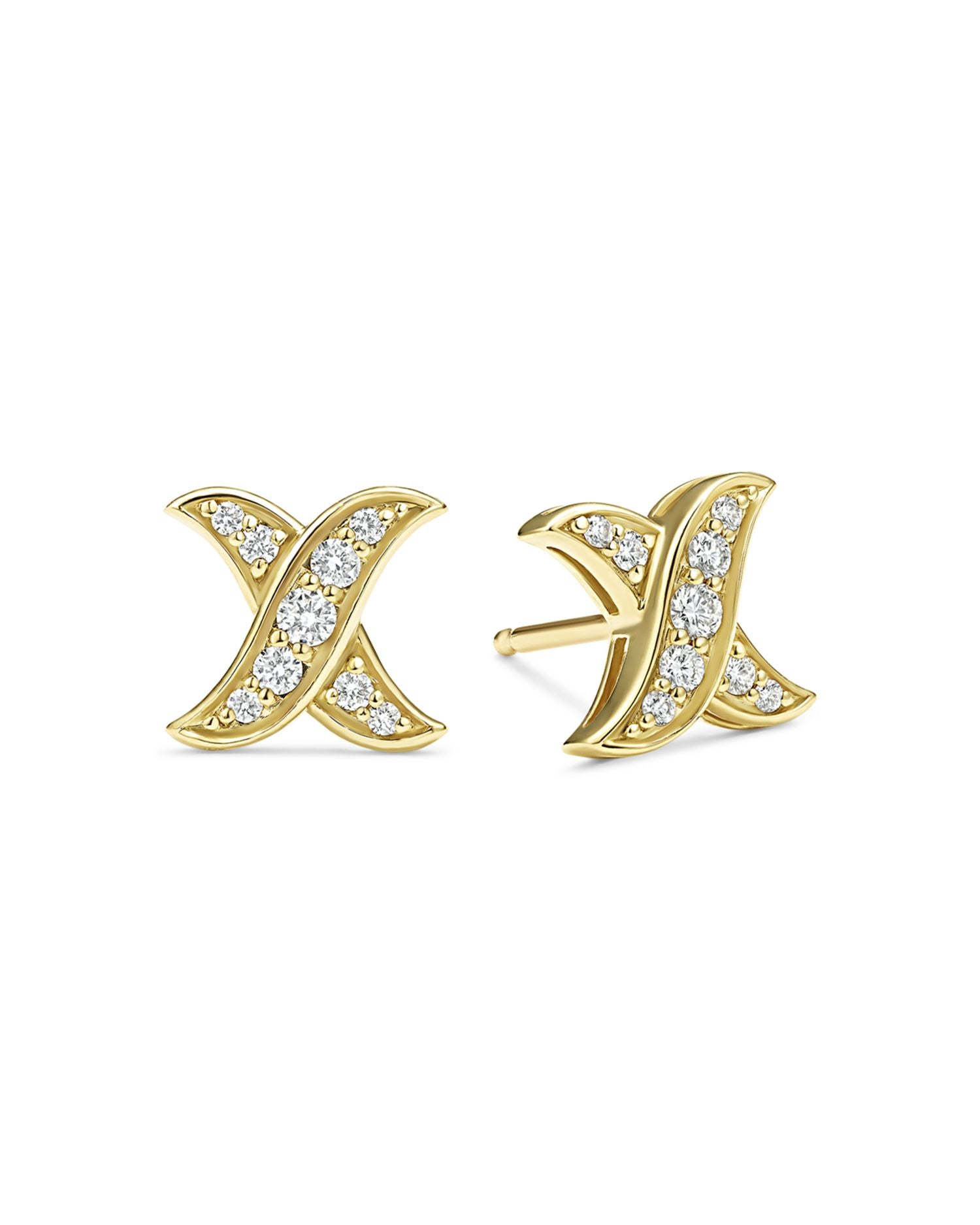 18K Yellow Gold Embrace Diamond X Stud Earrings