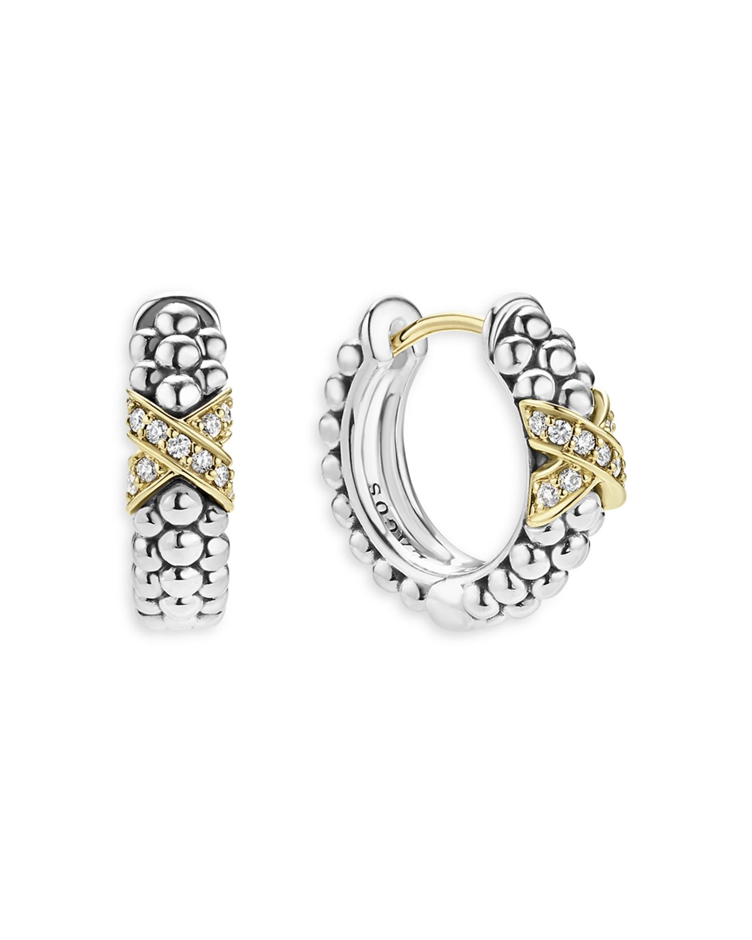 18K Yellow Gold & Sterling Silver Embrace Diamond X Small Hoop Earrings