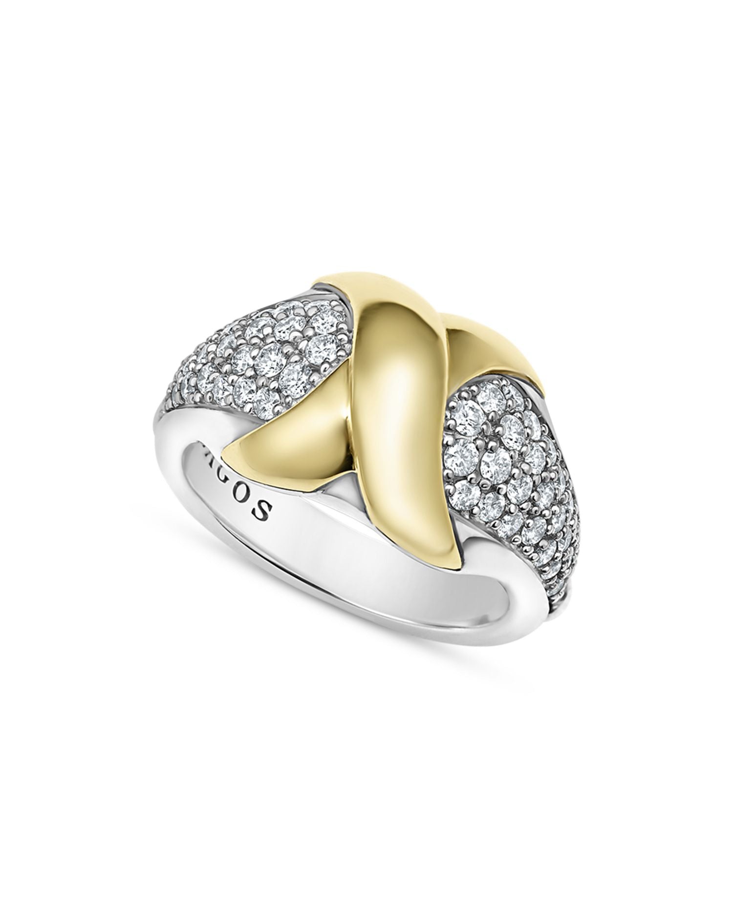 18K Yellow Gold & Sterling Silver Embrace Diamond Pavé X Ring