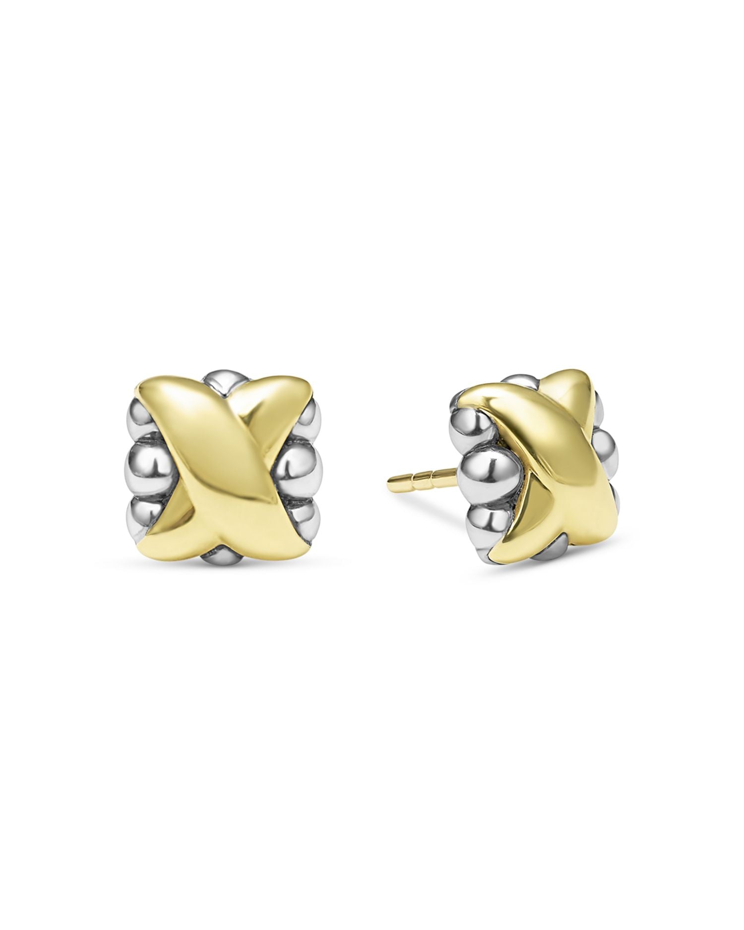 18K Yellow Gold & Sterling Silver Embrace X Bead Stud Earrings