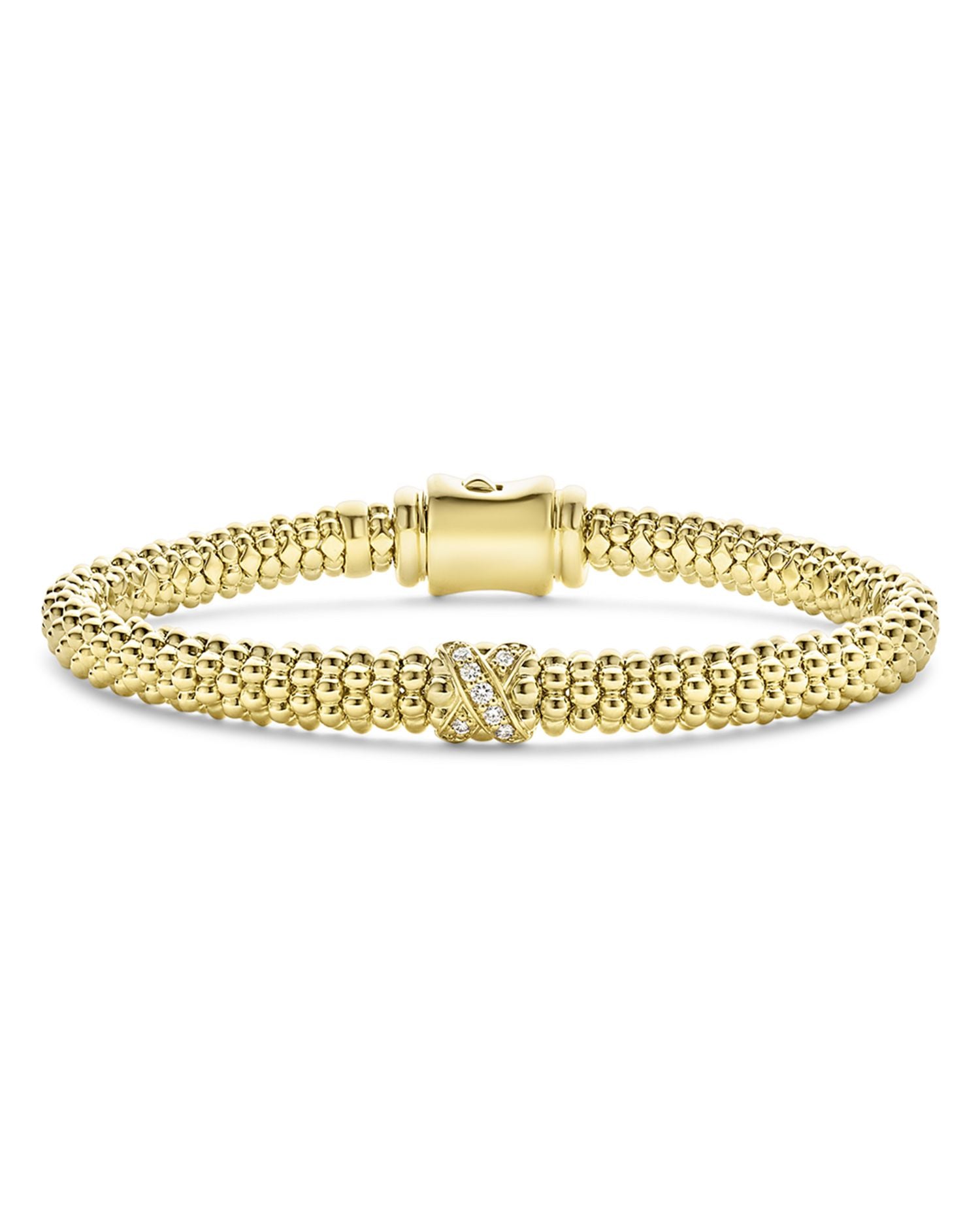 18K Yellow Gold Embrace Diamond X Caviar Bead Bracelet
