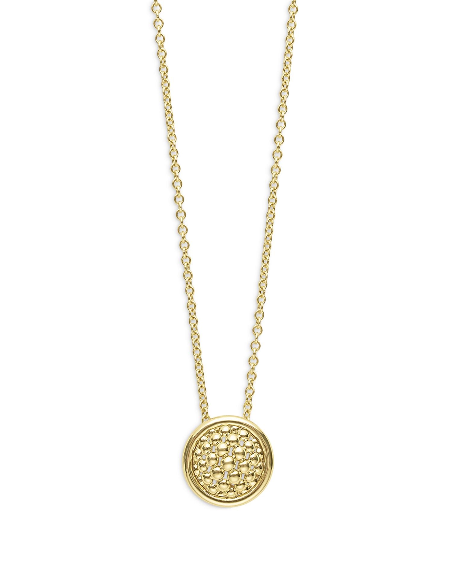 18K Yellow Gold Meridian Caviar Bead Circle Pendant Necklace, 16-18'