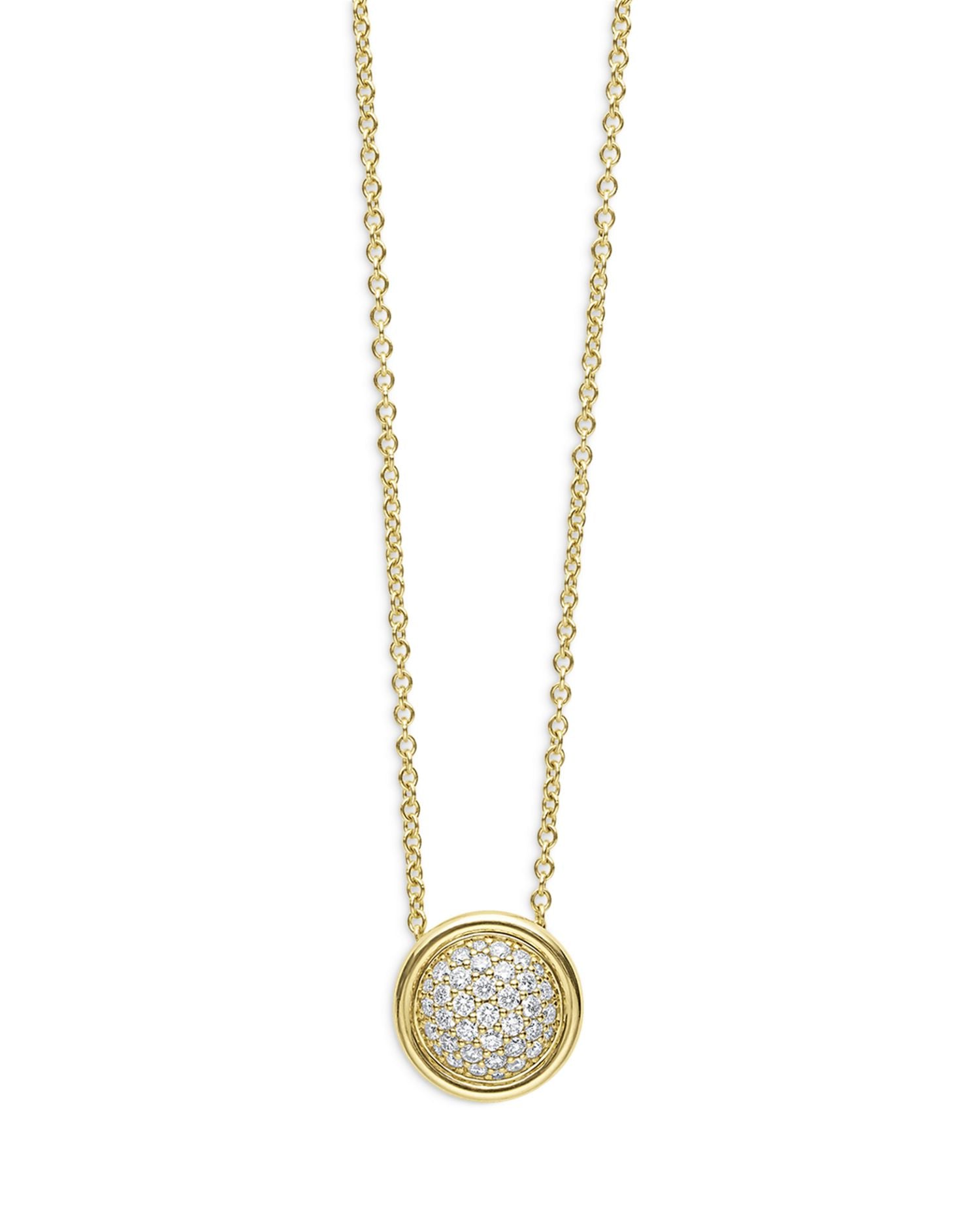 18K Yellow Gold Meridian Diamond Pavé Circle Pendant Necklace, 16-18'