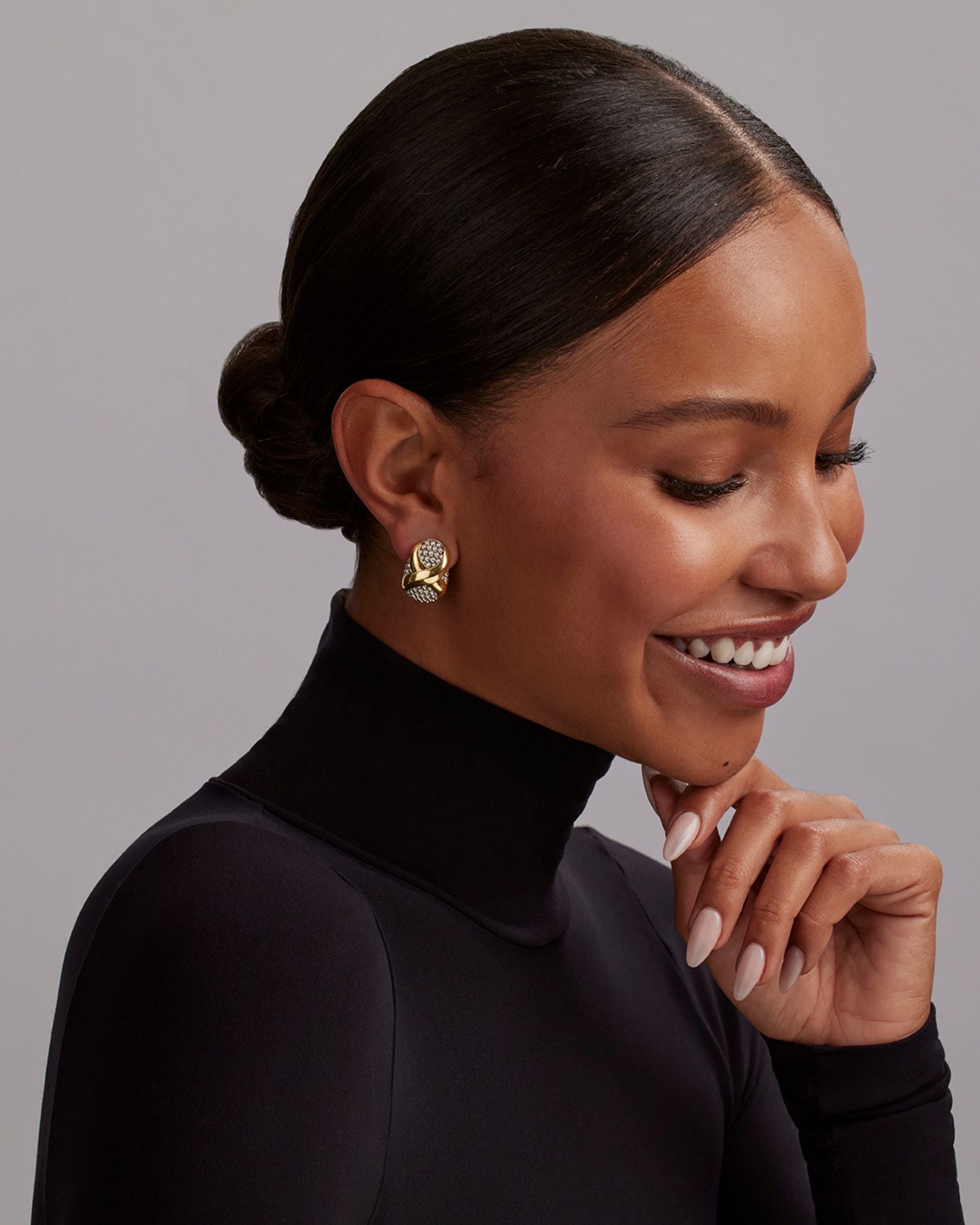 18K Yellow Gold & Sterling Silver Embrace X Oval Caviar Bead Omega Earrings