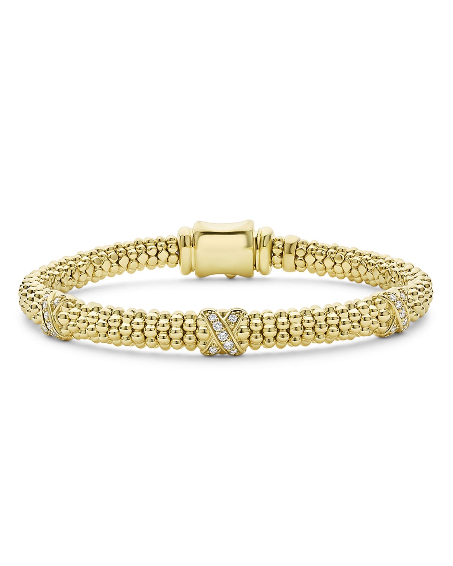 18K Yellow Gold Embrace Diamond  Triple X Caviar Bead Bracelet