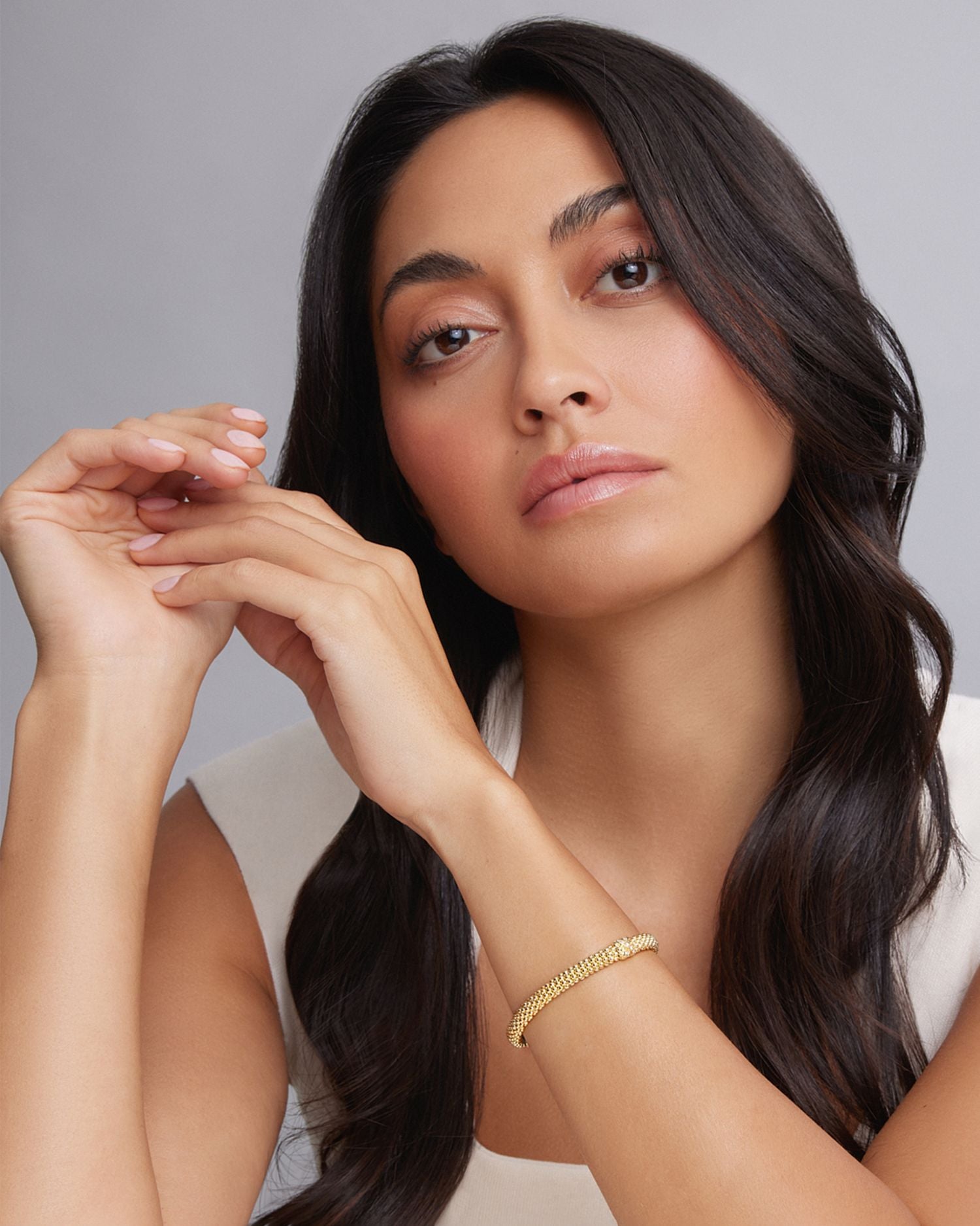 18K Yellow Gold Embrace Diamond X Caviar Bead Bracelet