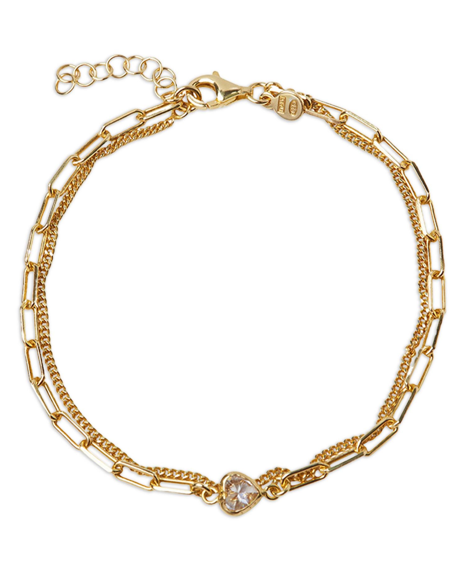 Two Layer Chain Heart Bracelet in 18K Gold Plated Sterling Silver