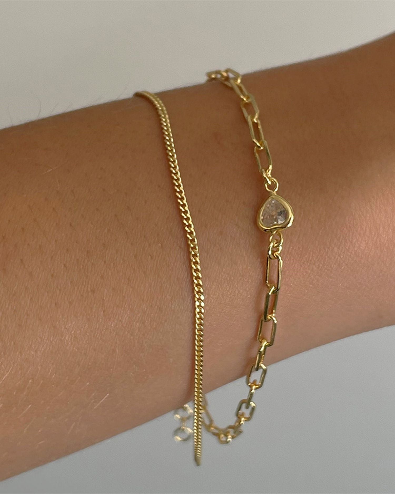 Two Layer Chain Heart Bracelet in 18K Gold Plated Sterling Silver