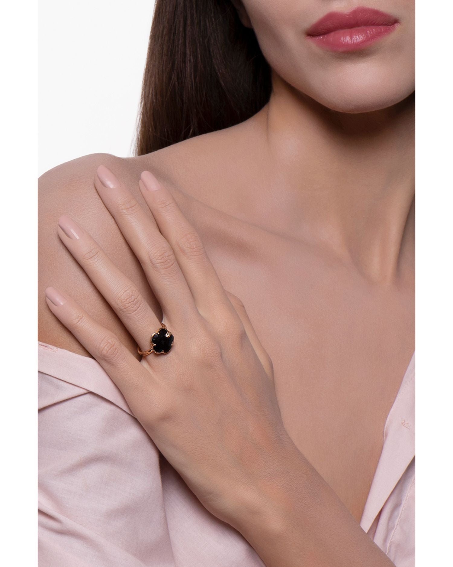 18K Rose Gold Petit Joli Onyx & Diamond Flower Statement Ring