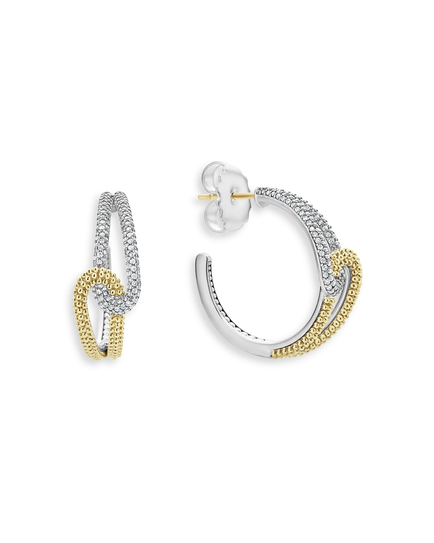 18K Yellow Gold & Sterling Silver Caviar Lux-Clip Diamond Hoop Earrings - Exclusive