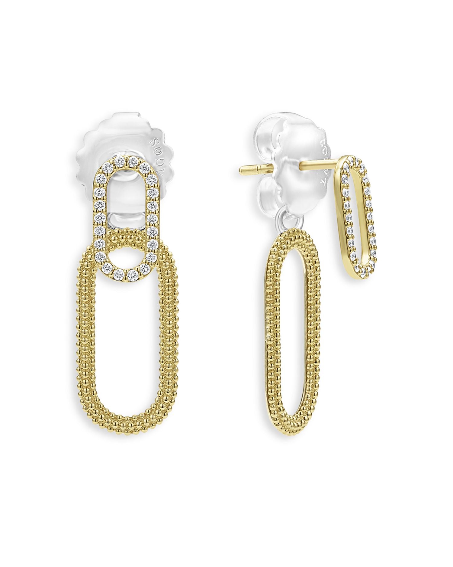 18K Yellow Gold & Sterling Silver Caviar Lux-Clip Diamond Front to Back Link Drop Earrings - Exclusive