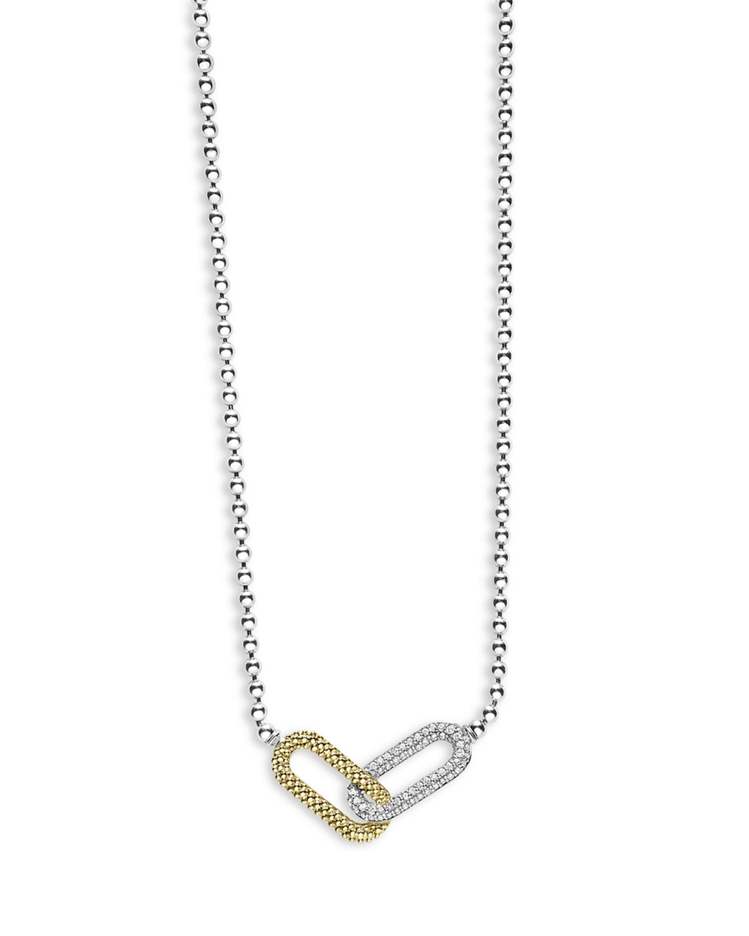 18K Yellow Gold & Sterling Silver Caviar Lux-Clip Diamond Bead Link Necklace, 16-18" - Exclusive