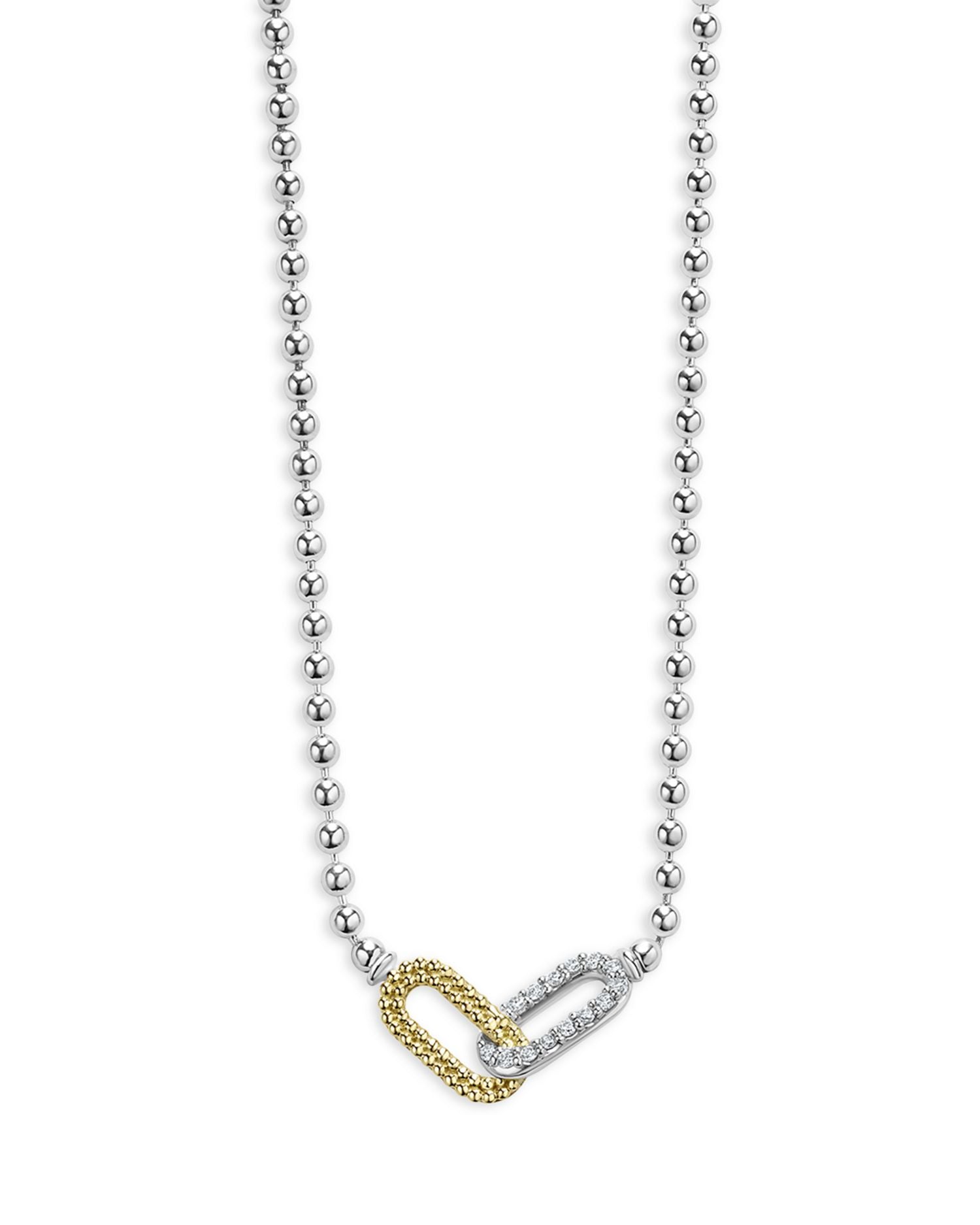 18K Yellow Gold & Sterling Silver Caviar Lux-Clip Diamond Bead Link Necklace, 16-18" - Exclusive