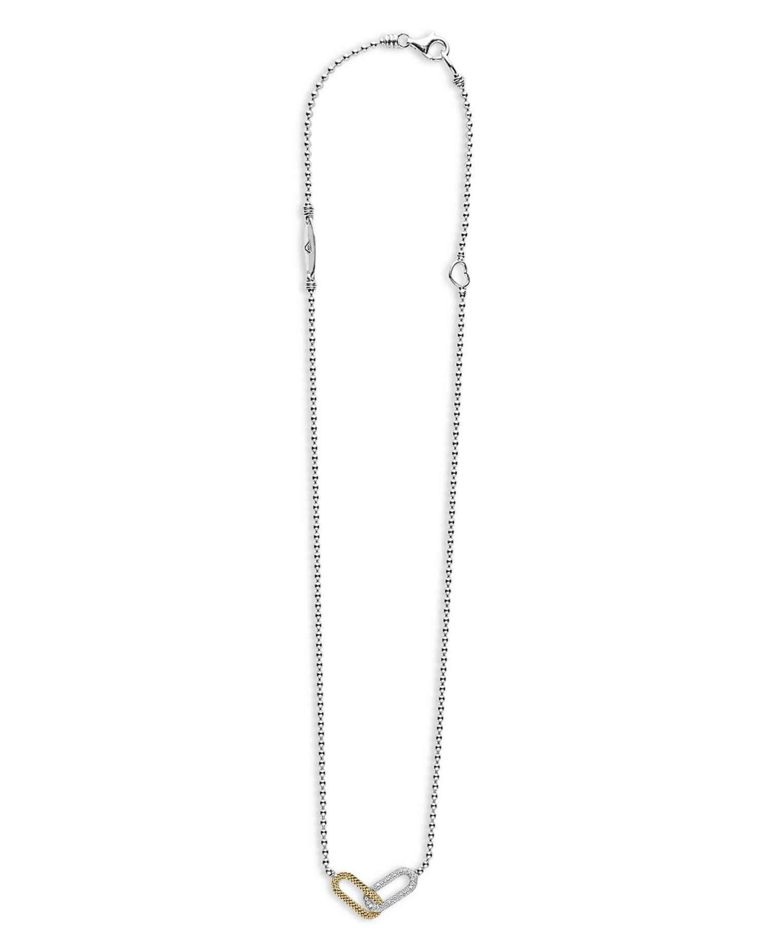 18K Yellow Gold & Sterling Silver Caviar Lux-Clip Diamond Bead Link Necklace, 16-18" - Exclusive