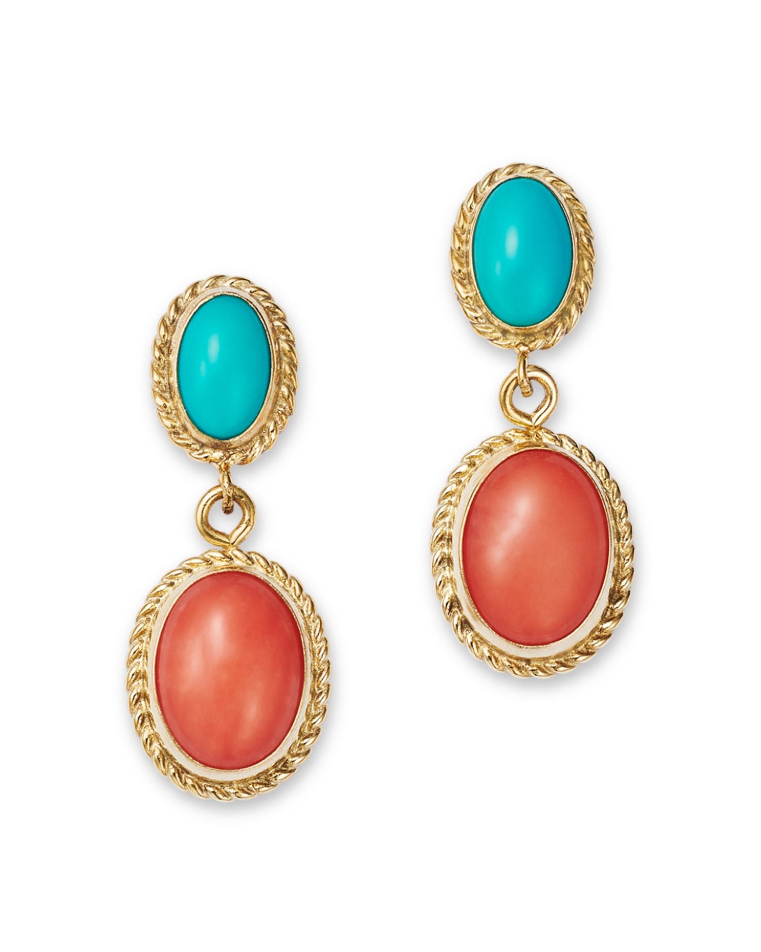 Turquoise & Coral Double Drop Earrings