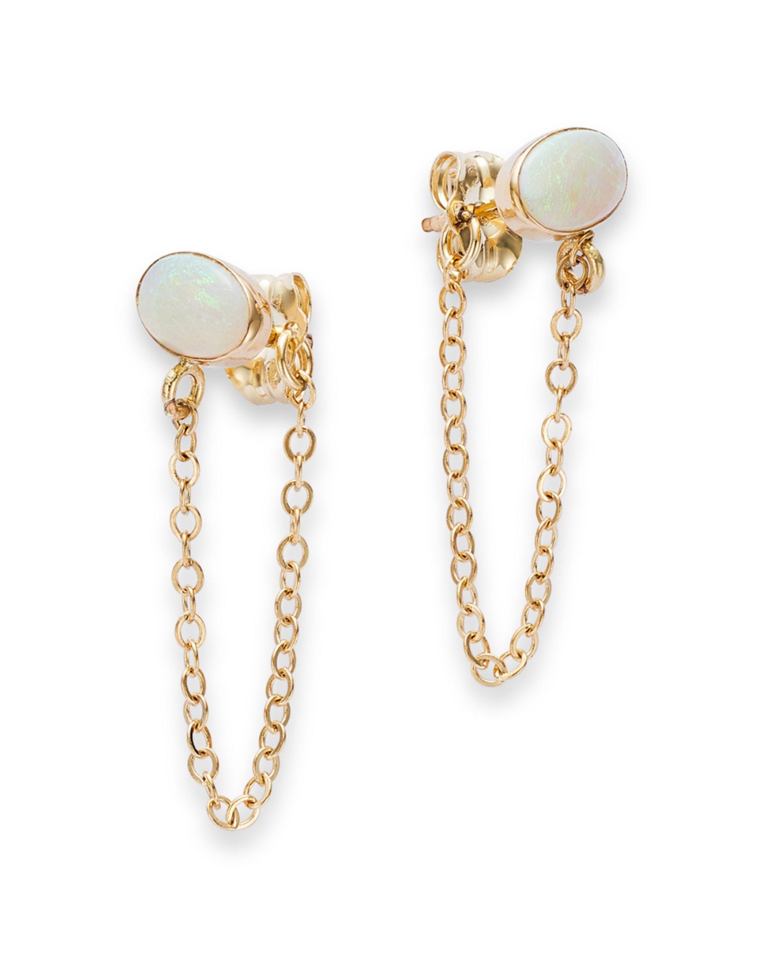 Opal Chain Drop Earrings in 14K Yellow Gold