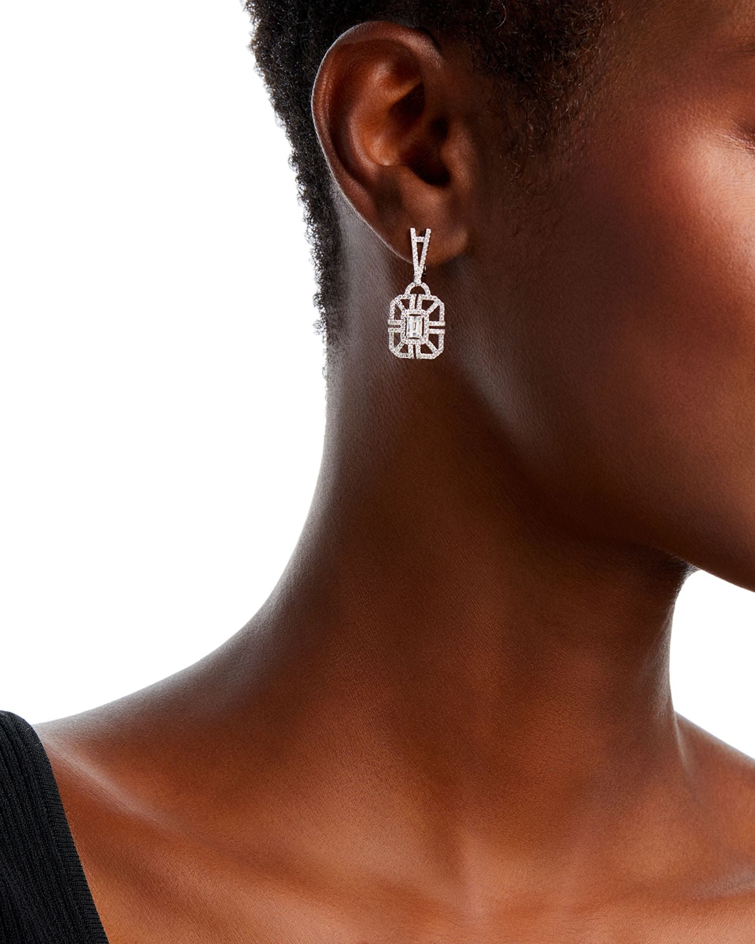 Diamond Baguette & Round Art Deco Drop Earrings in 14K White Gold, 1.30 ct. t.w.