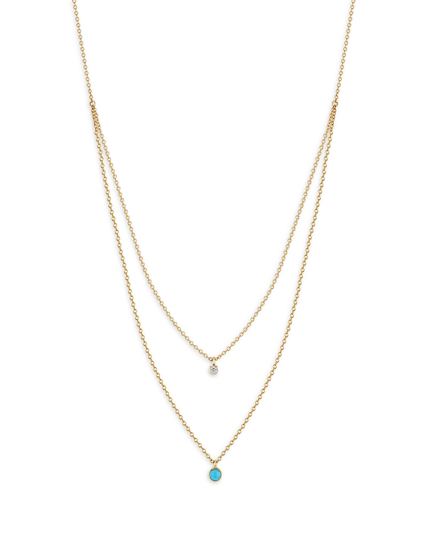 14K Gold Diamond & Turquoise Layered Pendant Necklace, 16'-18'