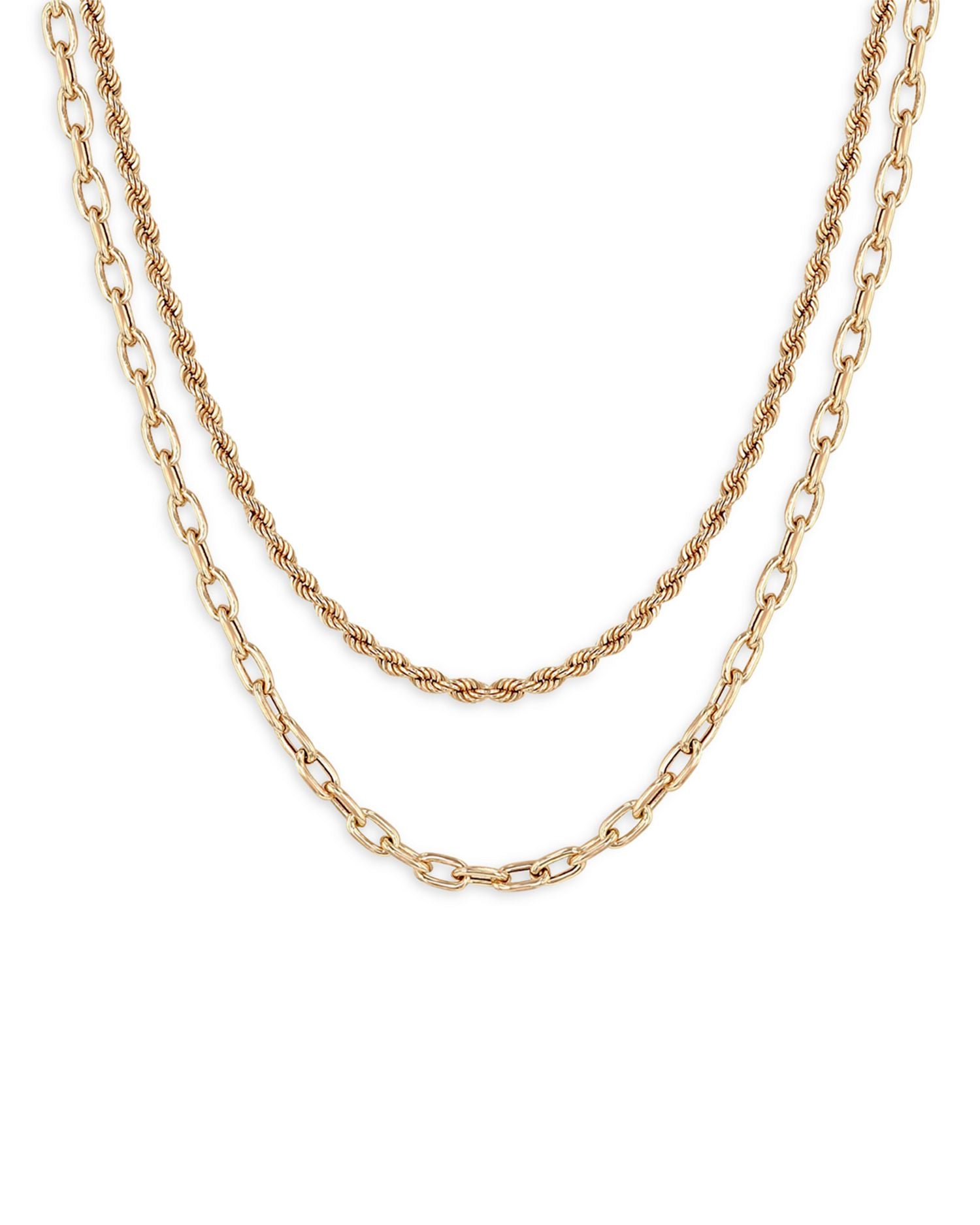 14K Yellow Gold Heavy Metal Layered Necklace, 16 & 18'