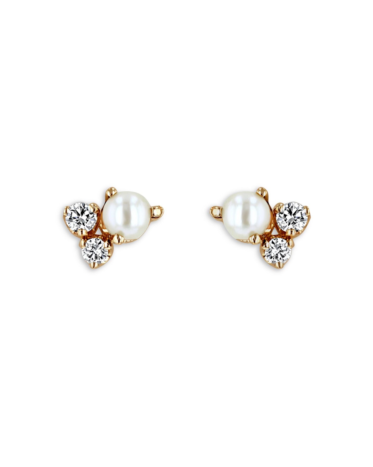 14K Yellow Gold Cultured Freshwater Pearl & Diamond Cluster Stud Earrings