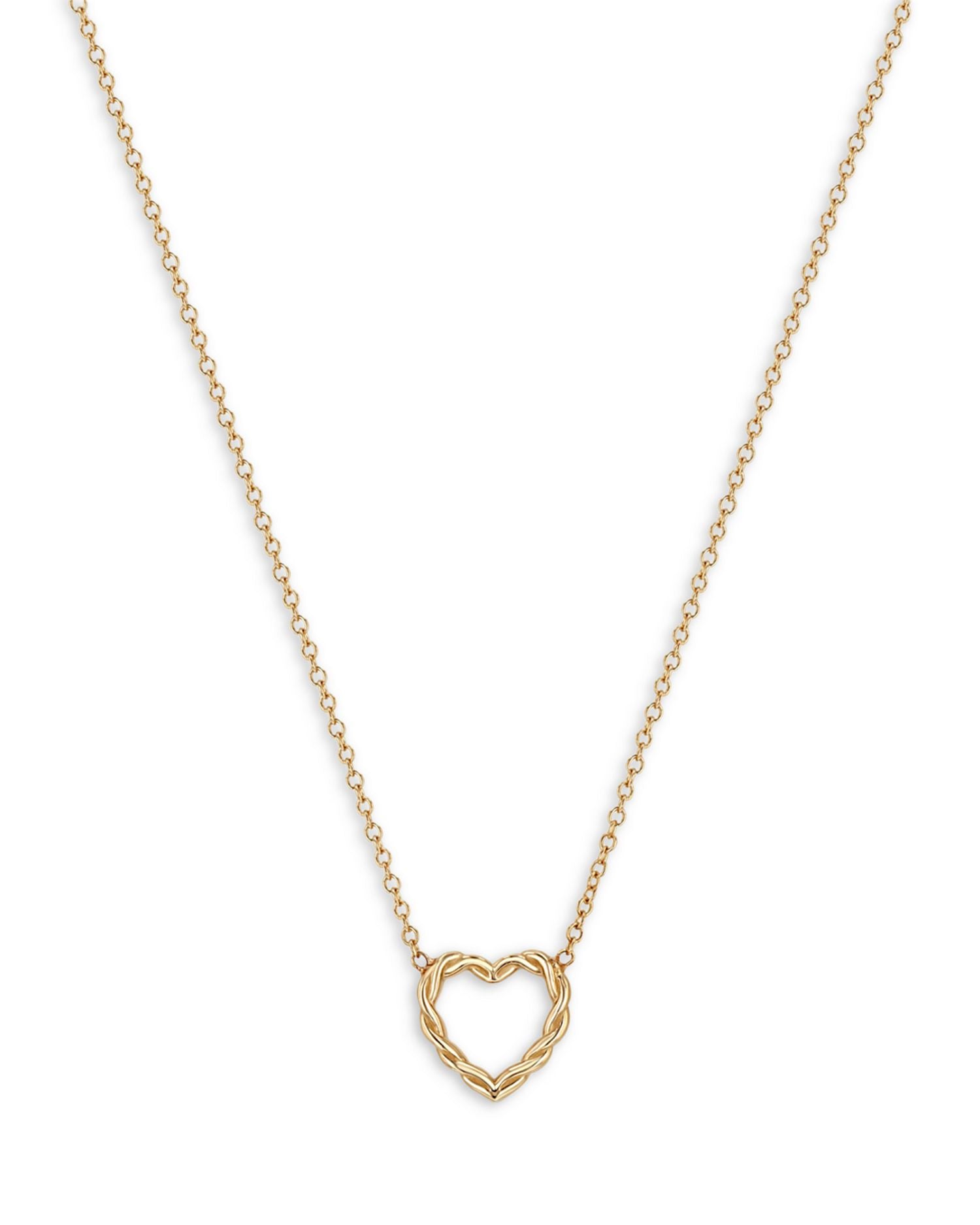 14k Yellow Gold Twisted Heart Necklace, 14'-16'