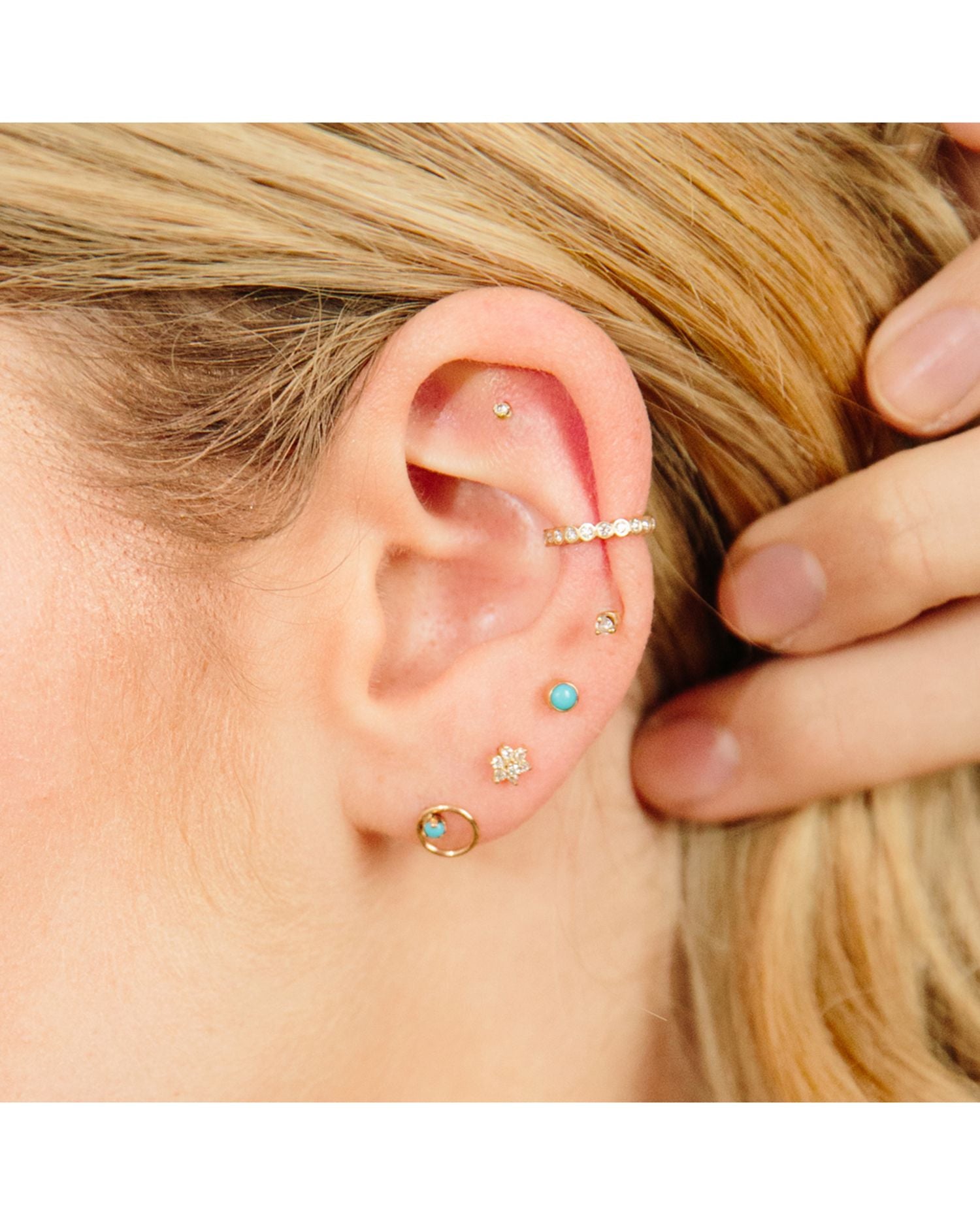 14K Yellow Gold and Bezel Turquoise Stud Earrings