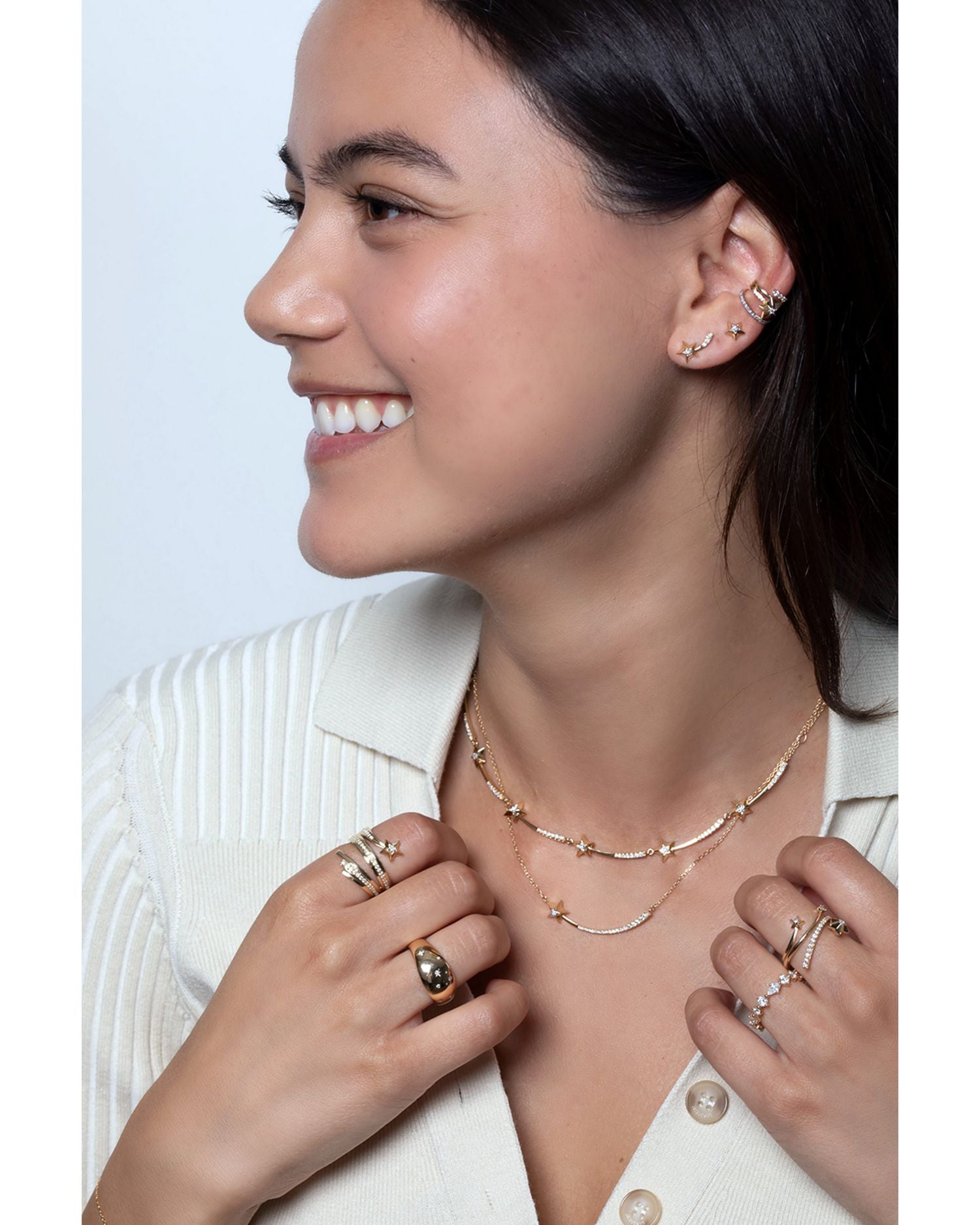 14K Yellow Gold Shooting Star Diamond Large Pavé Curve Necklace, 15-16'