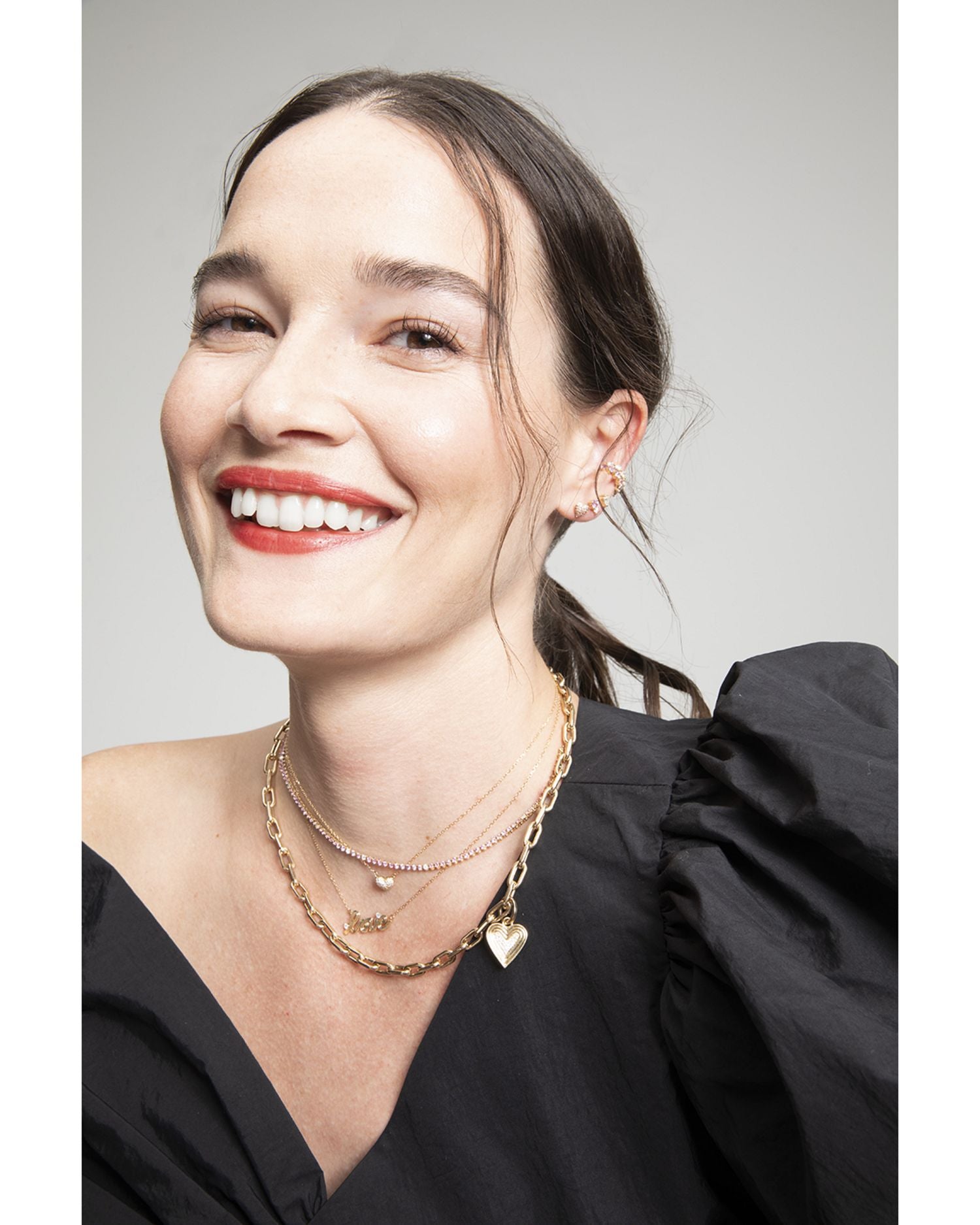 14K Yellow Gold Pink Sapphire & Diamond Riviera Collar Necklace, 15-17"