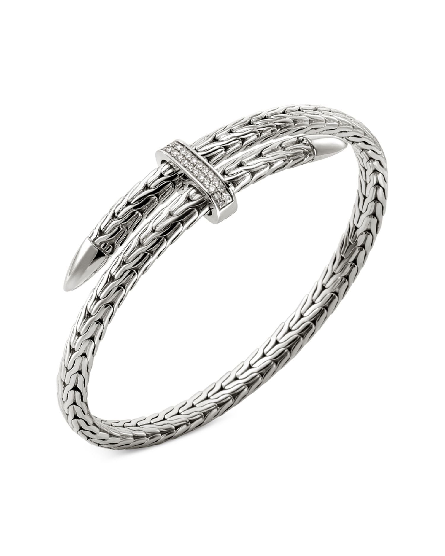 Sterling Silver Classic Chain Diamond Pavé Bypass Cuff Bracelet
